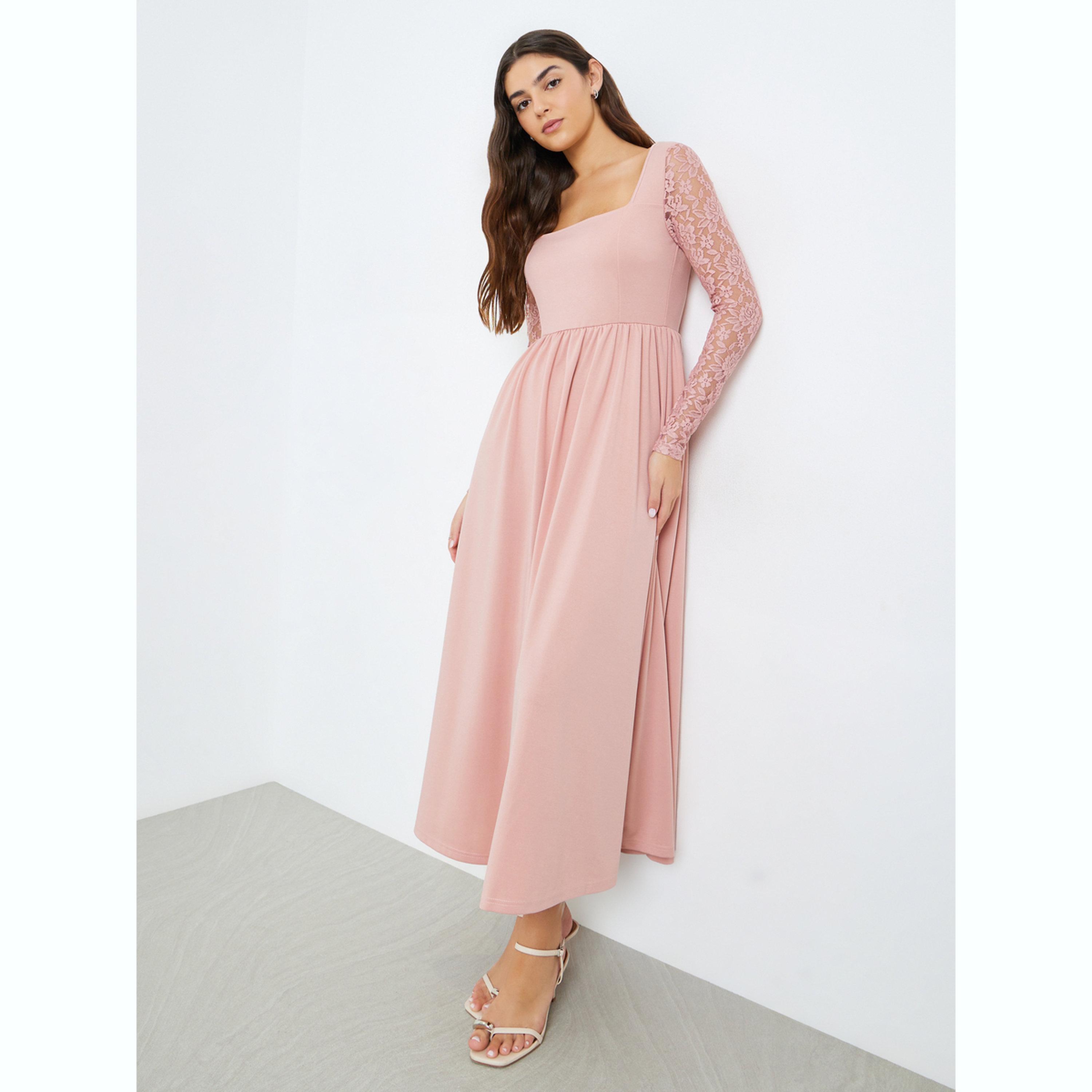 فستان طويل بحافة واسعة وأكمام دانتيل-women-clothing-dresses-image-3