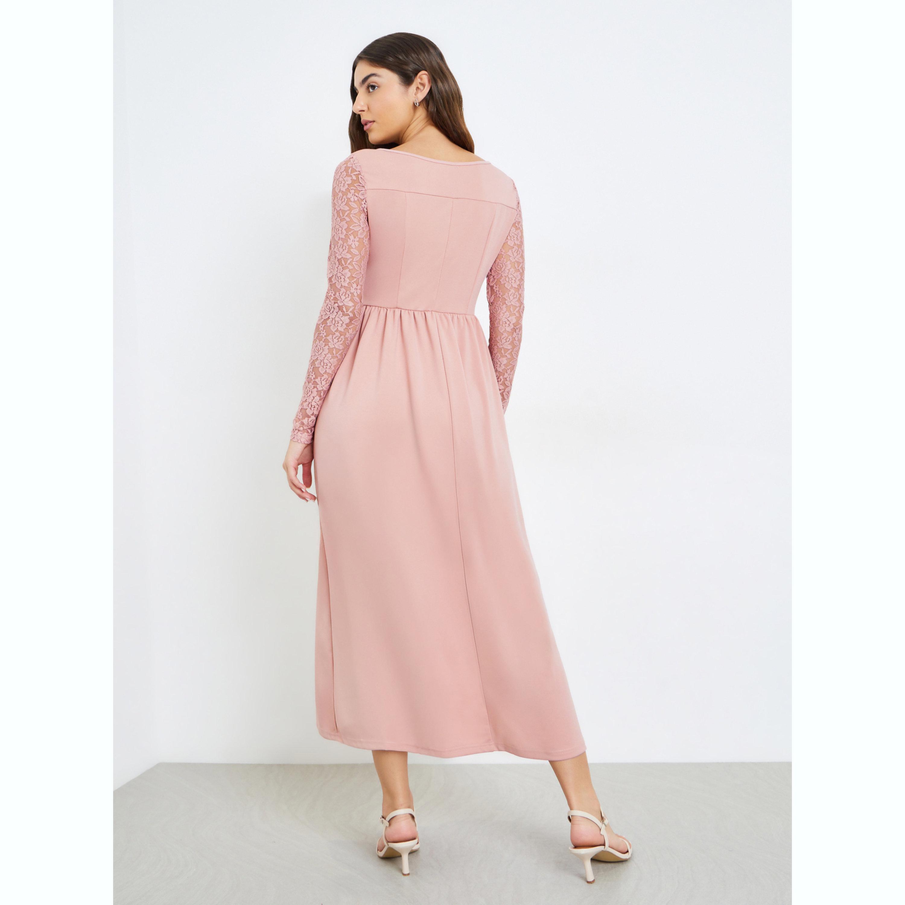 فستان طويل بحافة واسعة وأكمام دانتيل-women-clothing-dresses-image-4