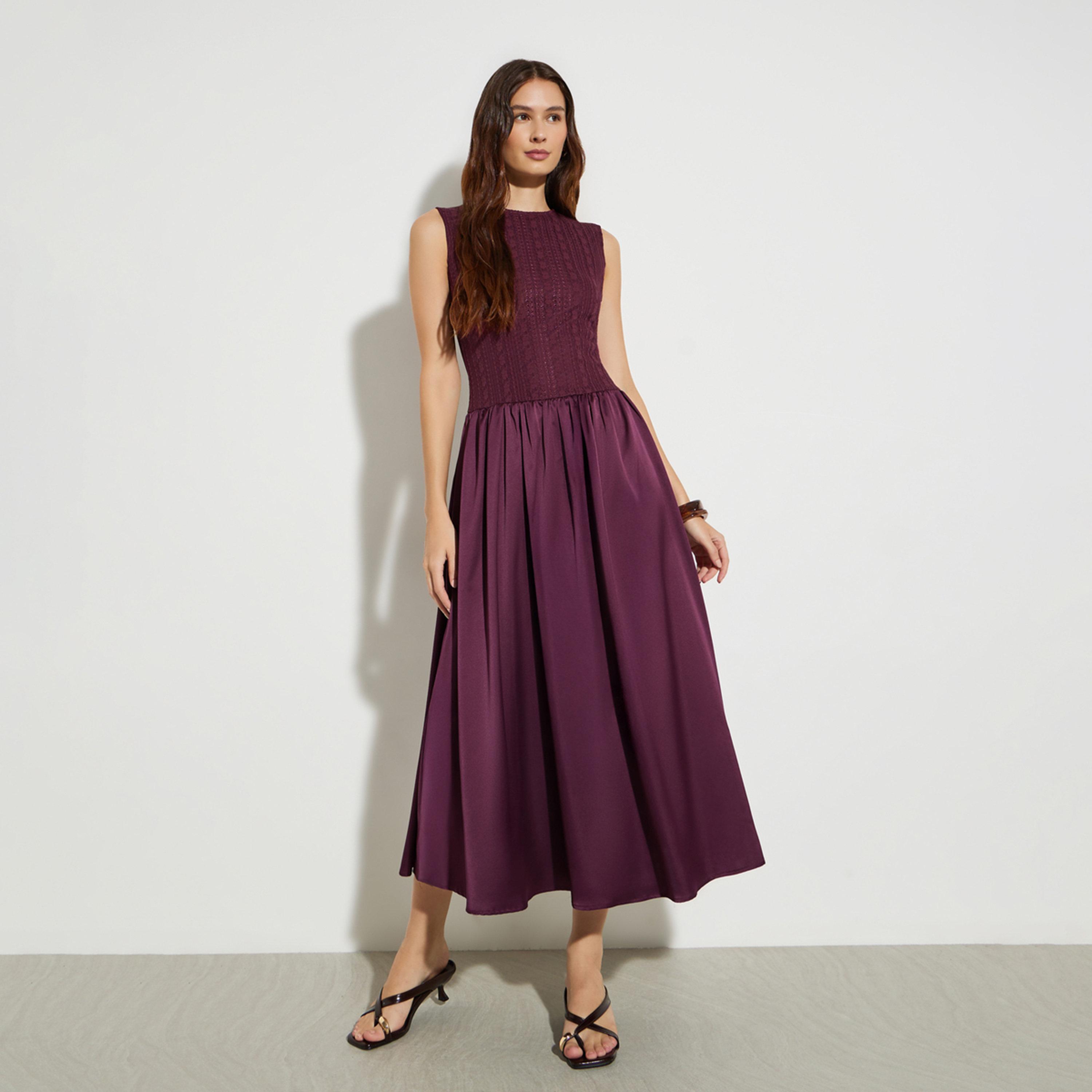 Styli Burgundy Lace Panel Sleeveless Maxi Dress-women-clothing-dresses-image-1