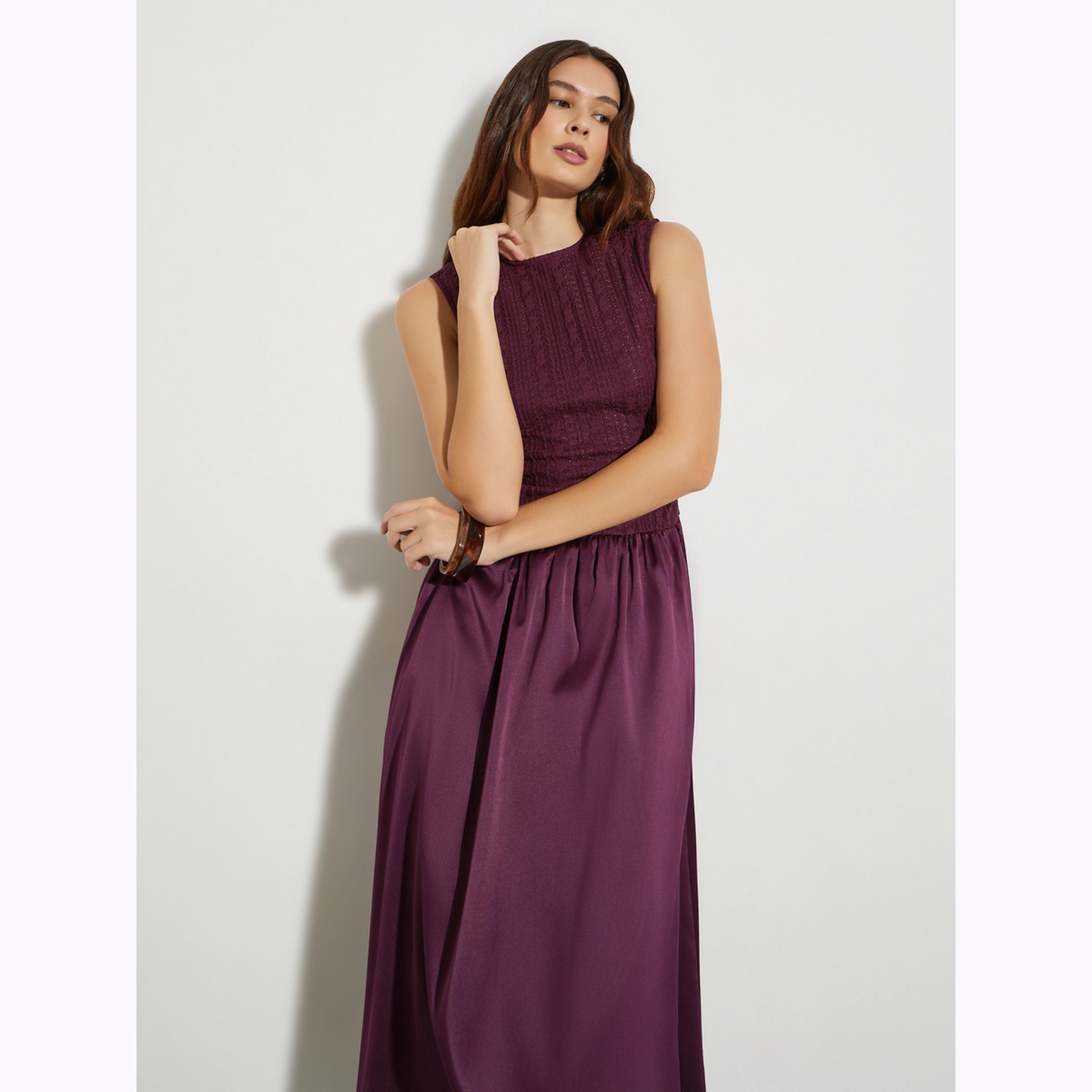 Styli Burgundy Lace Panel Sleeveless Maxi Dress-women-clothing-dresses-image-2