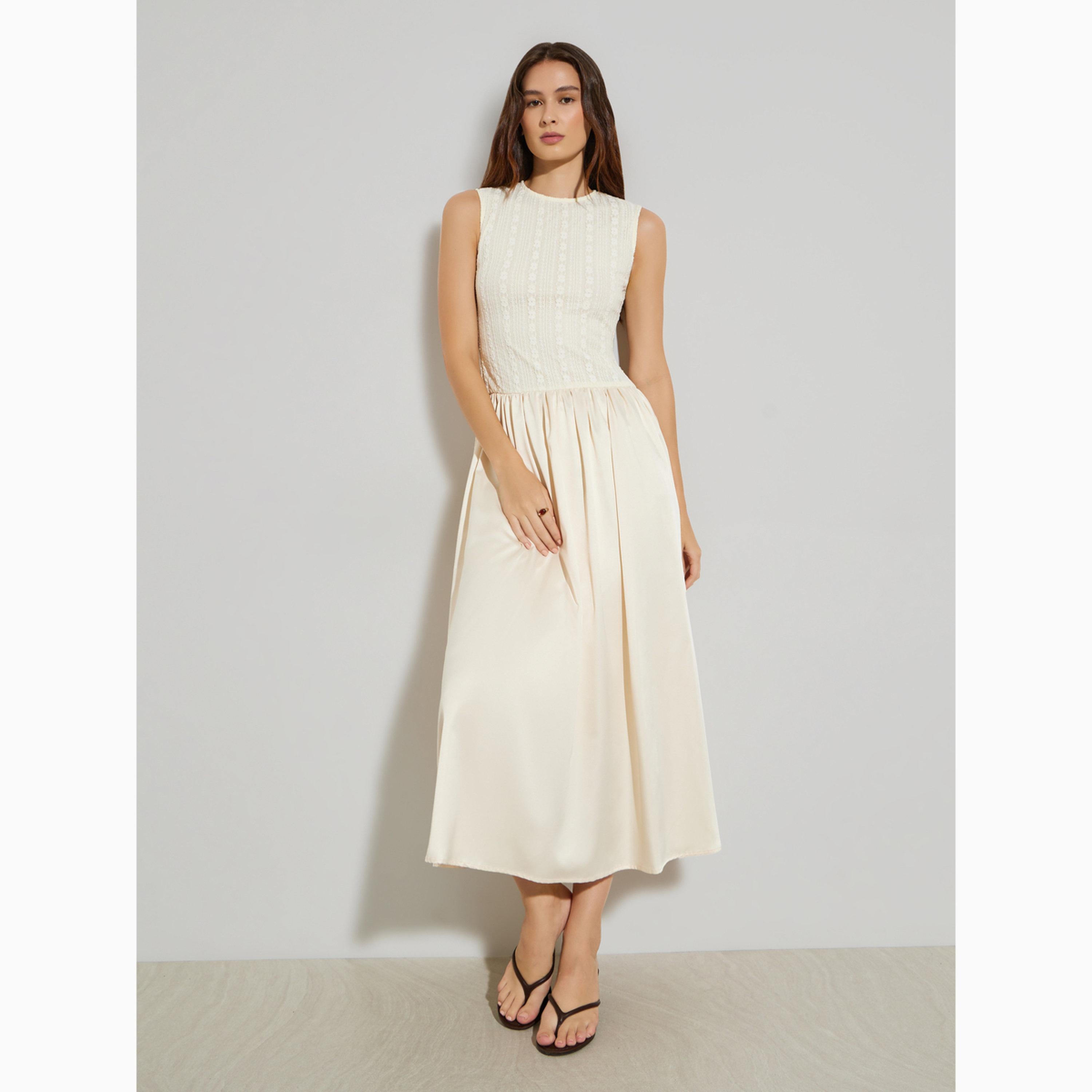 Styli Cream Lace Panel Sleeveless Maxi Dress-women-clothing-dresses-image-1