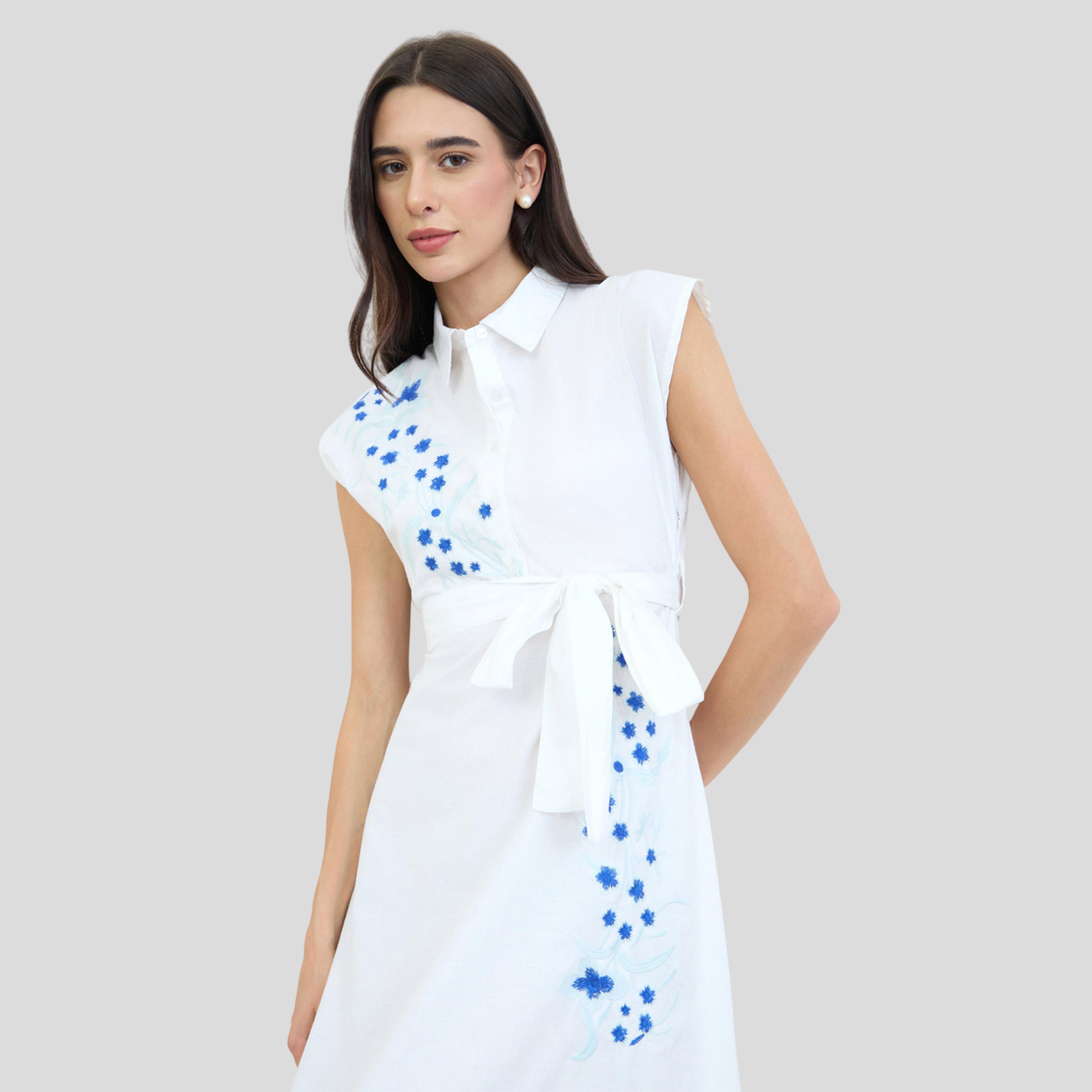 Styli White Embroidered Panel Cotton Shirt Maxi Dress-women-clothing-dresses-image-2