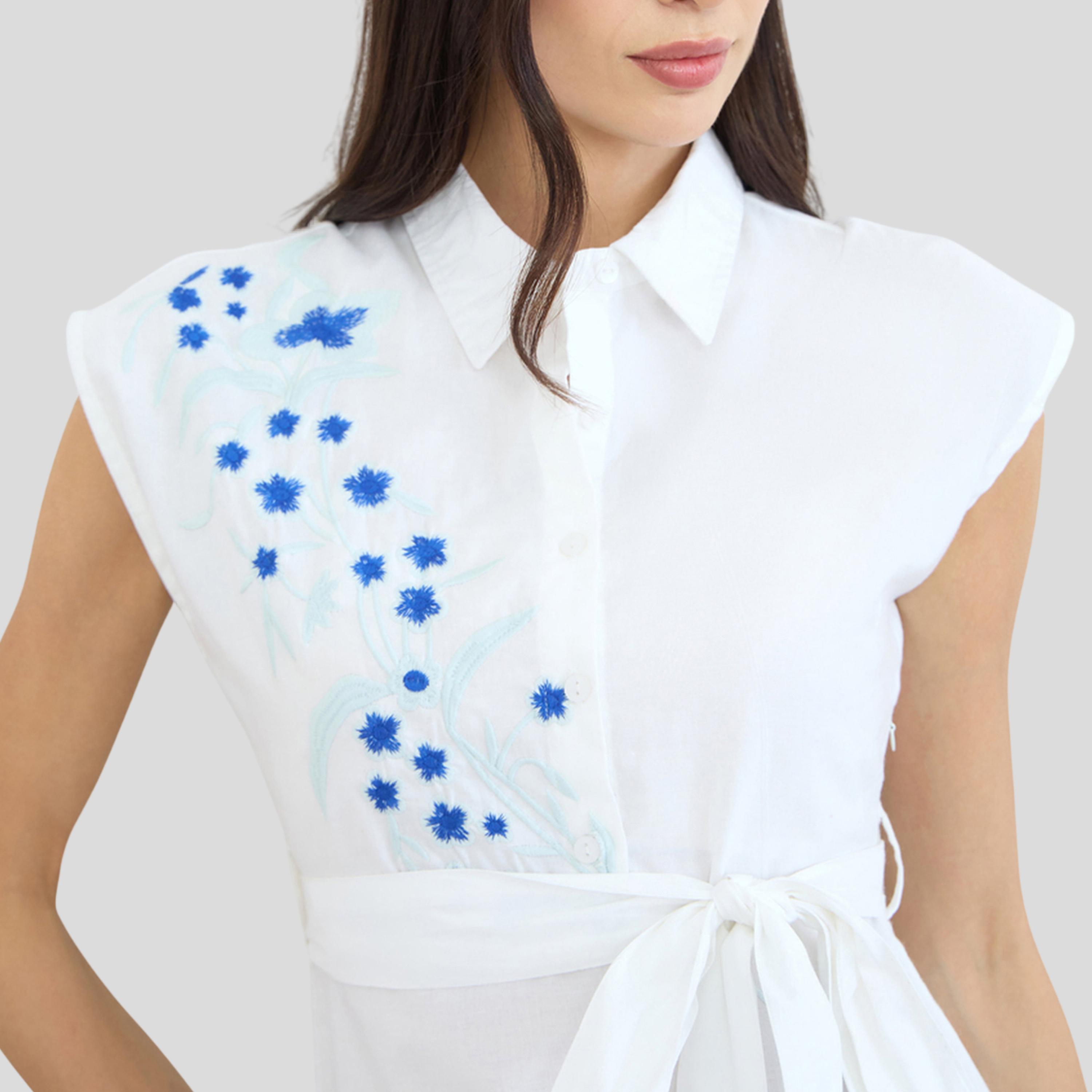 Styli White Embroidered Panel Cotton Shirt Maxi Dress-women-clothing-dresses-image-5