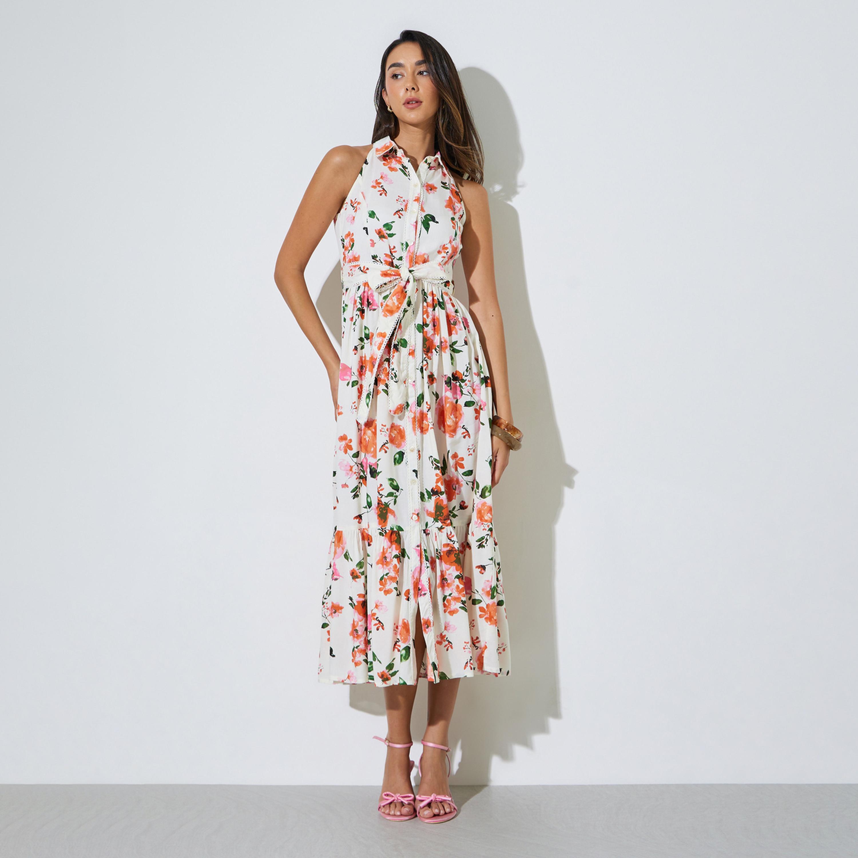 فستان ميدي بلوزة بدون أكمام بطبعات زهور-women-clothing-dresses-image-1