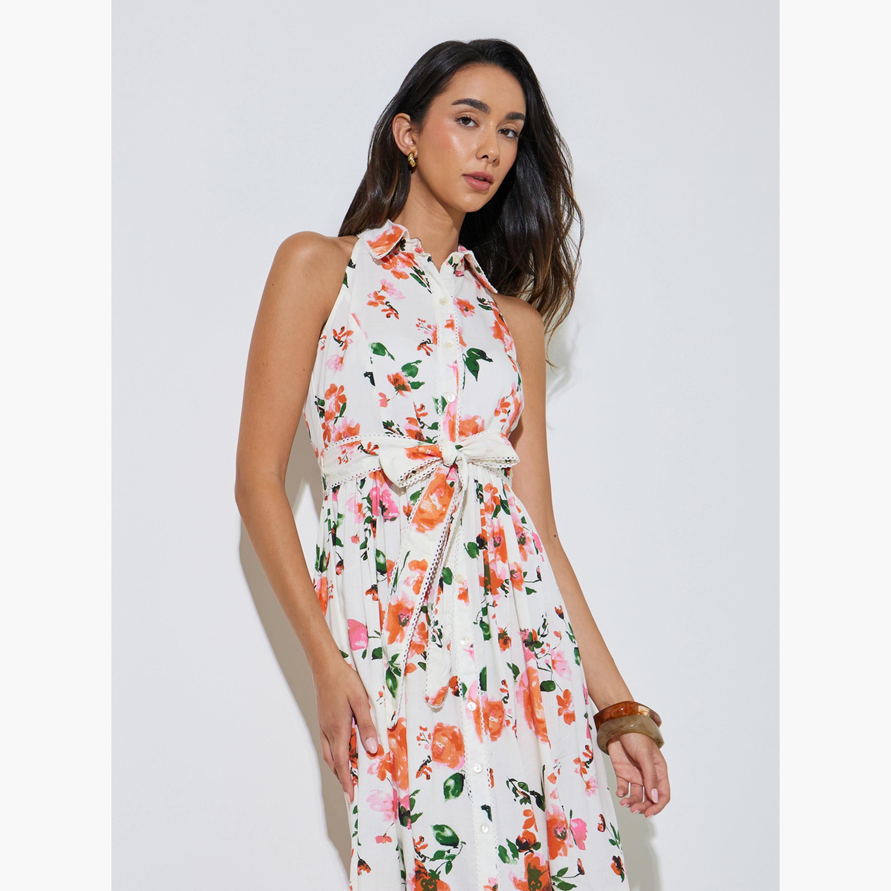 فستان ميدي بلوزة بدون أكمام بطبعات زهور-women-clothing-dresses-image-2