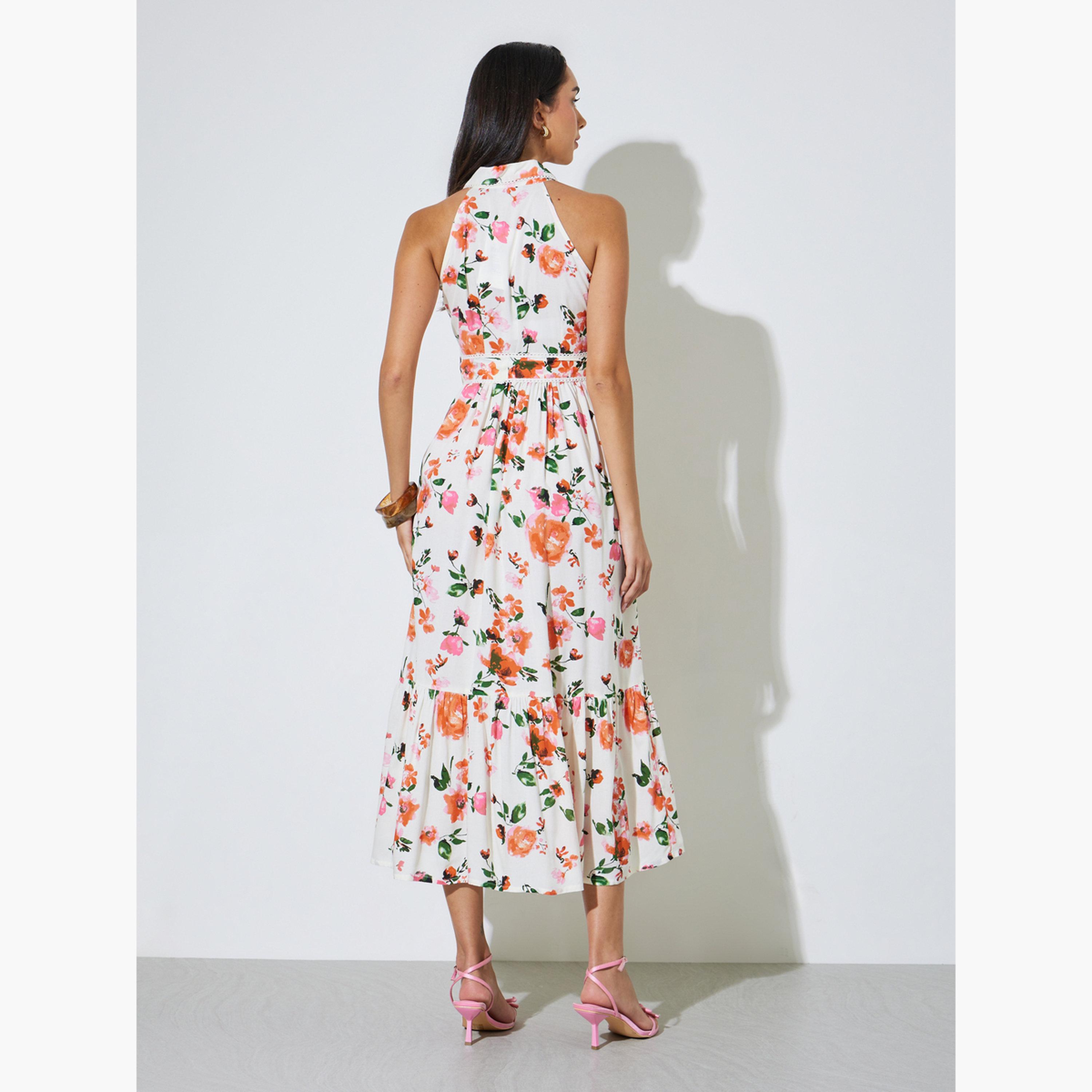فستان ميدي بلوزة بدون أكمام بطبعات زهور-women-clothing-dresses-image-4