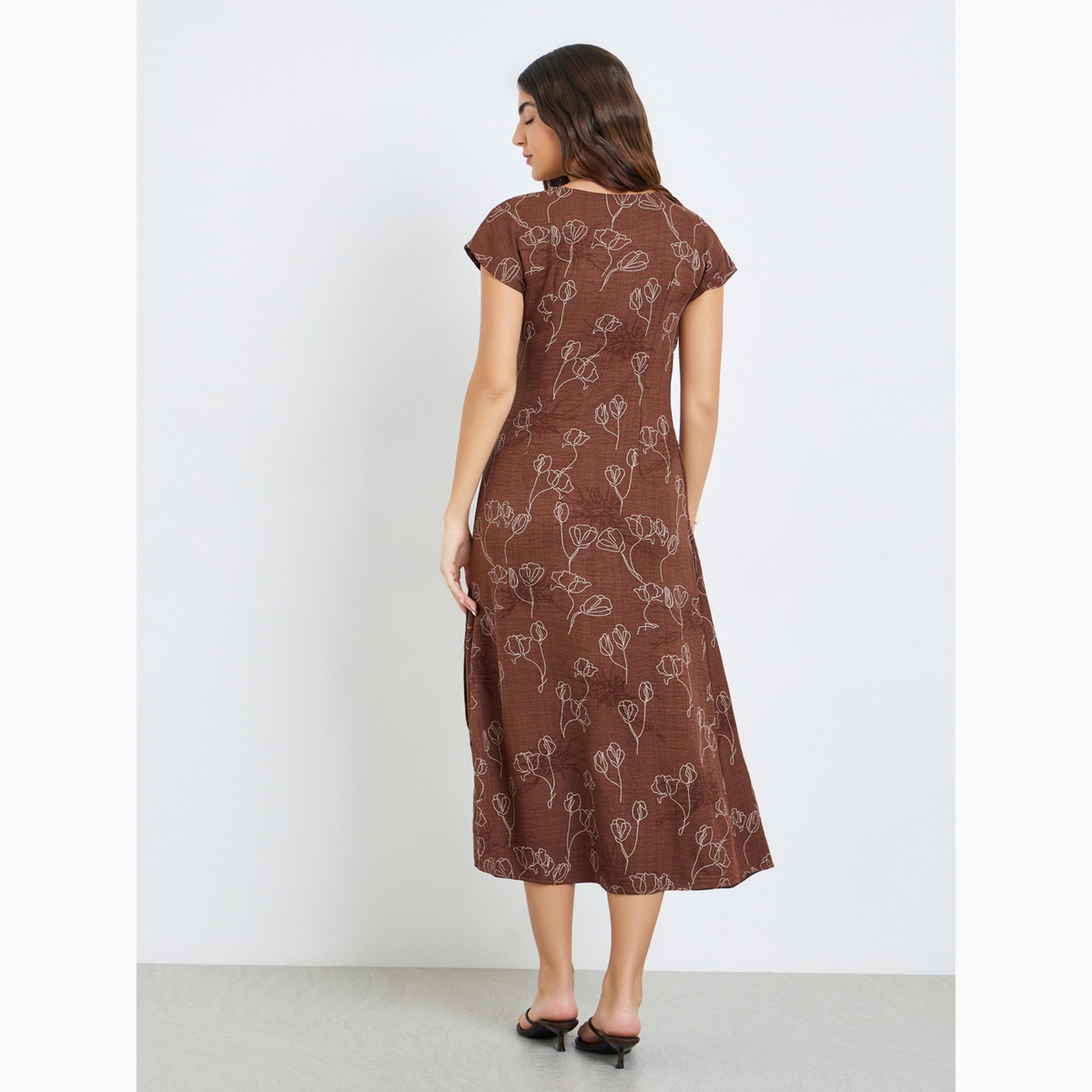 فستان ميدي لف برباط وطبعة زهور-women-clothing-dresses-image-4