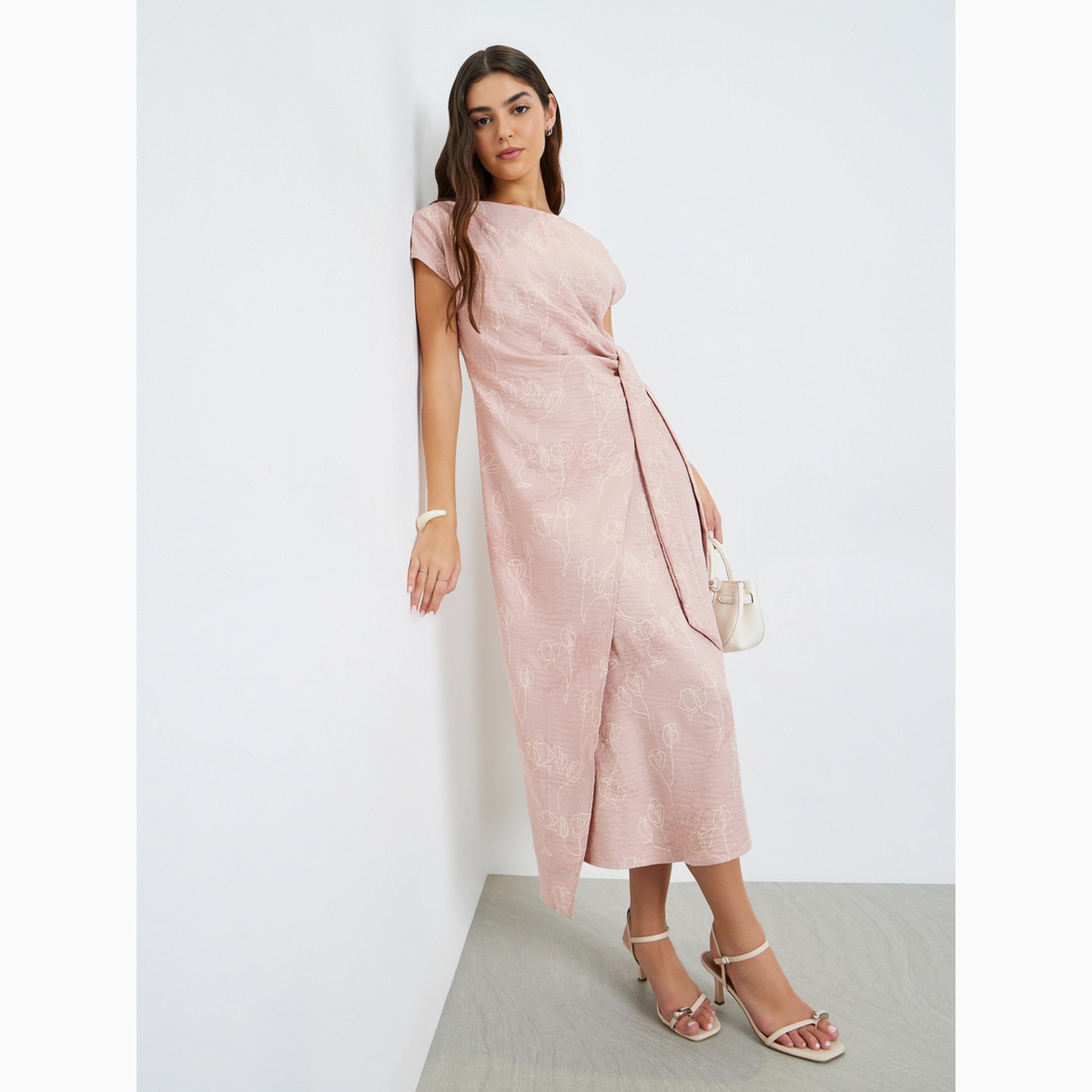 فستان ميدي لف برباط وطبعة زهور-women-clothing-dresses-image-3