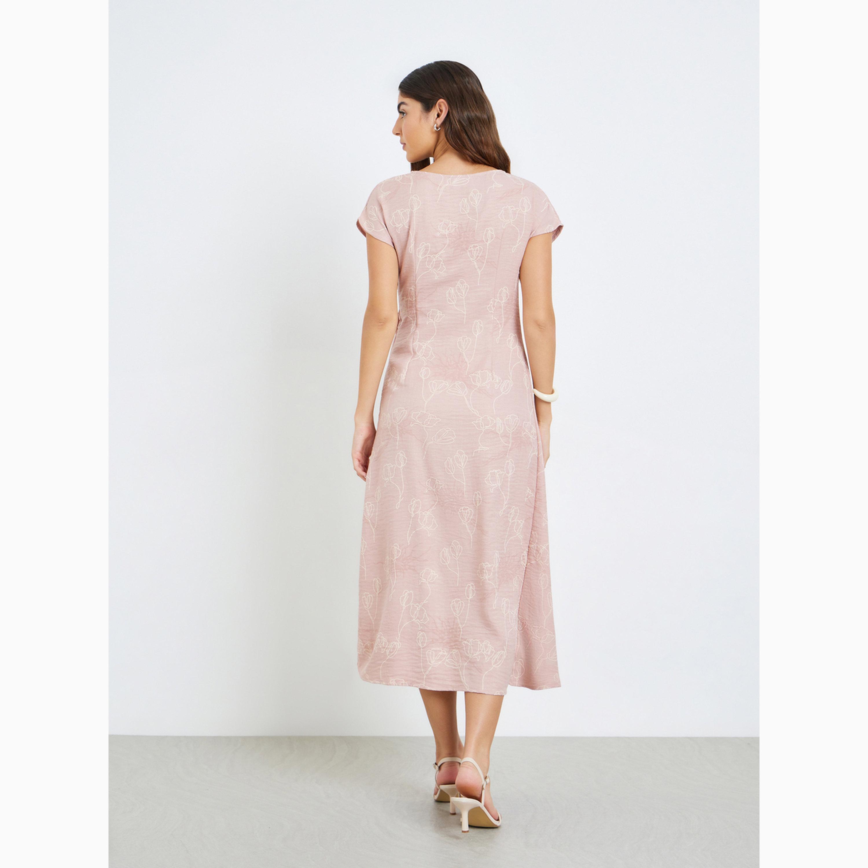 فستان ميدي لف برباط وطبعة زهور-women-clothing-dresses-image-4