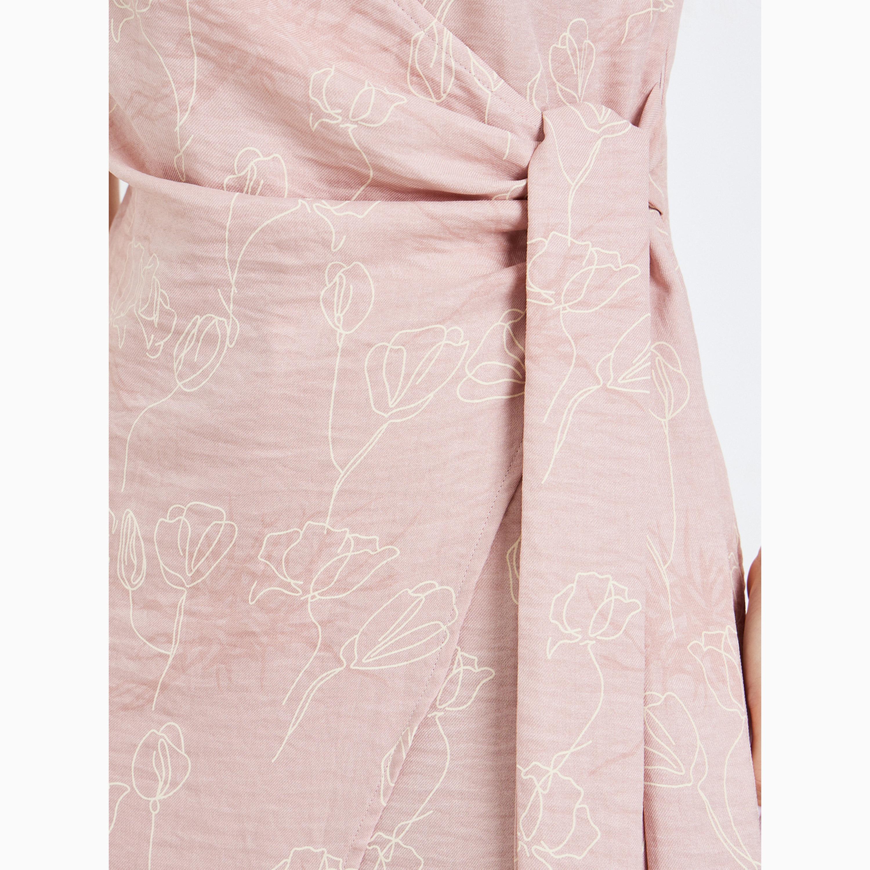 فستان ميدي لف برباط وطبعة زهور-women-clothing-dresses-image-5