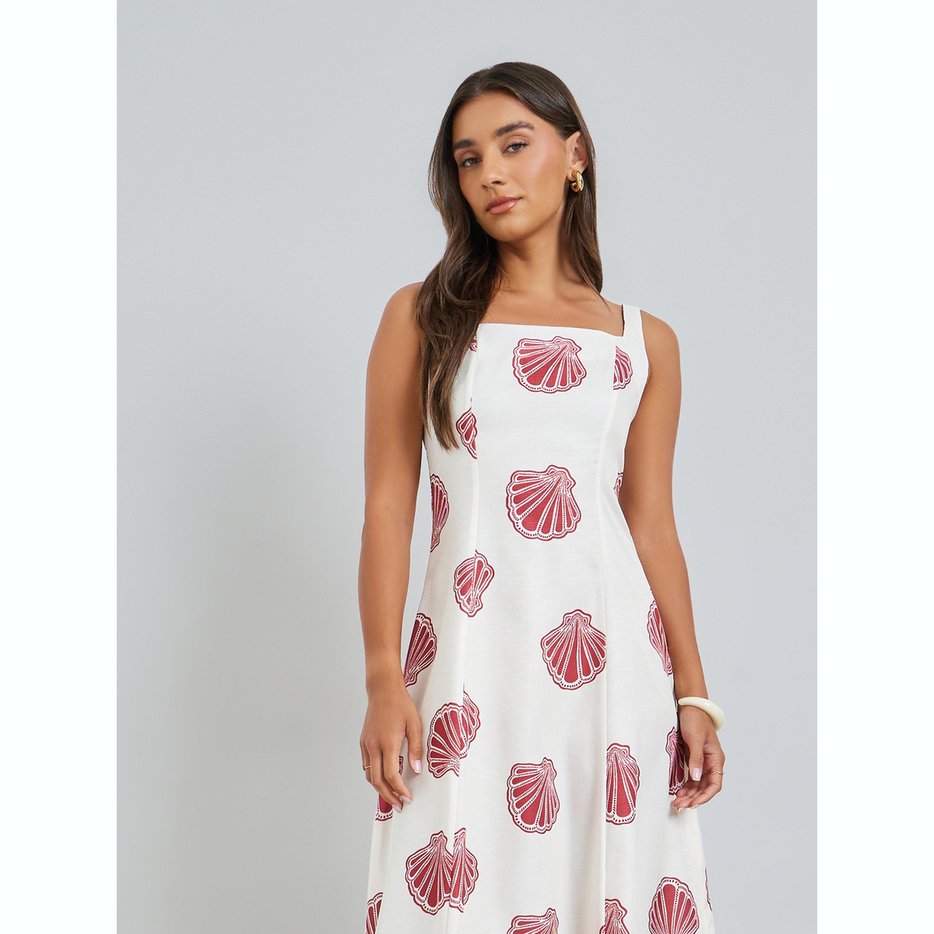 فستان طويل بحافة واسعة وطبعة قواقع بحرية-women-clothing-dresses-image-2