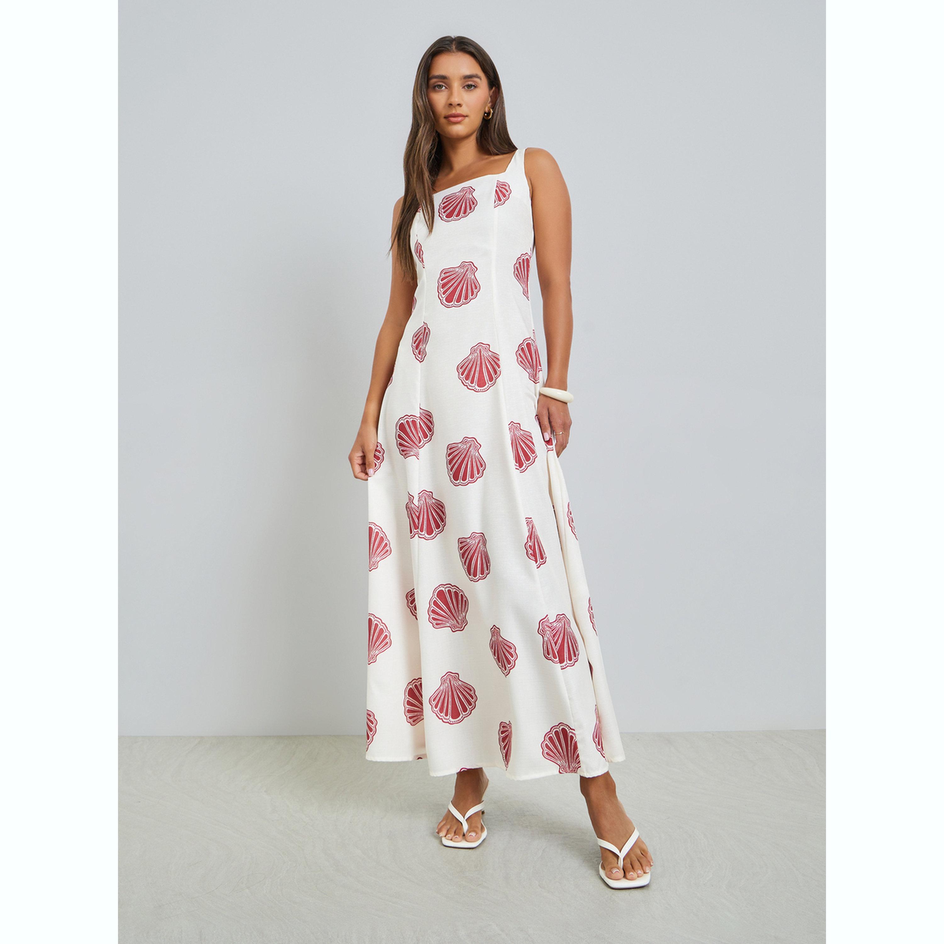 فستان طويل بحافة واسعة وطبعة قواقع بحرية-women-clothing-dresses-image-3