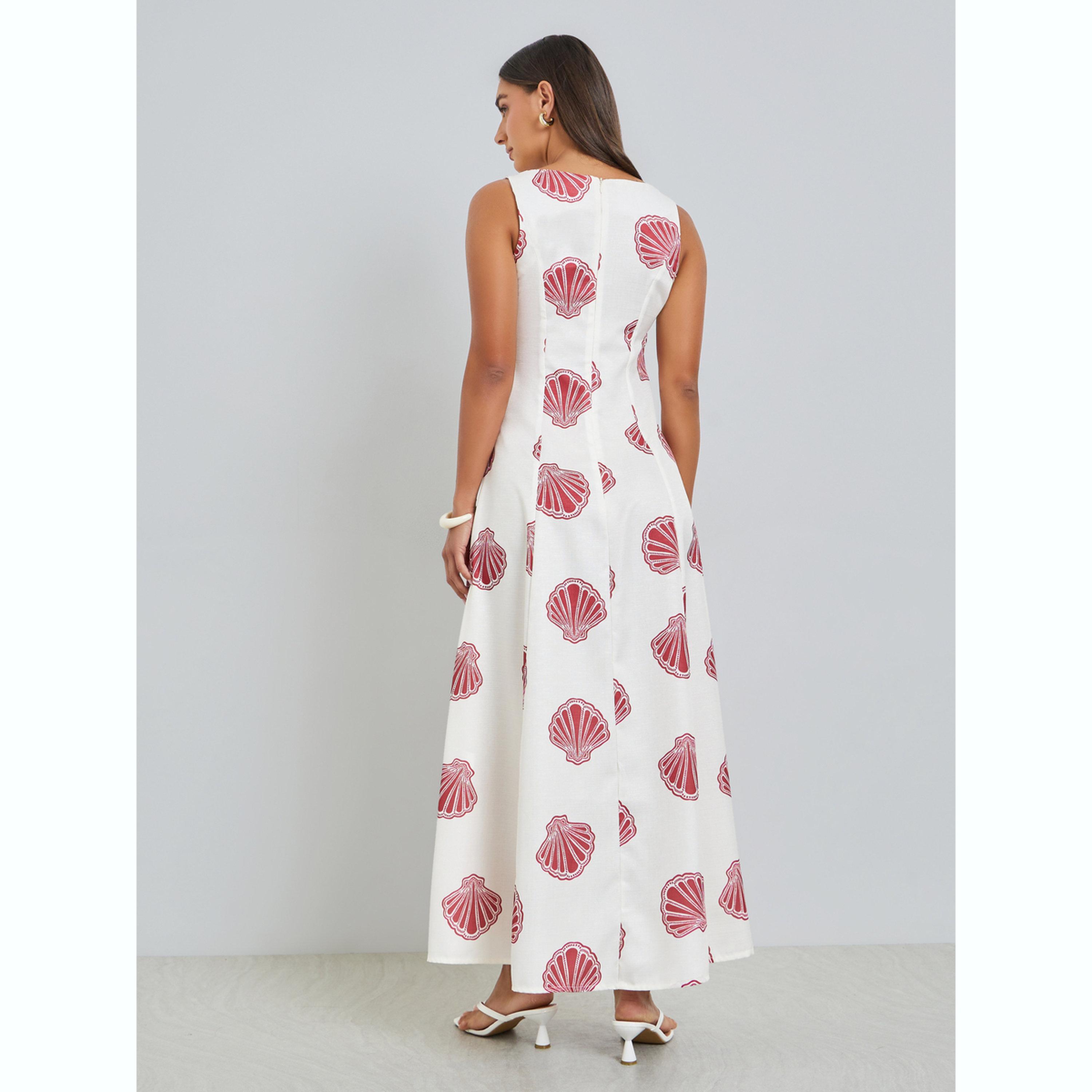 فستان طويل بحافة واسعة وطبعة قواقع بحرية-women-clothing-dresses-image-4