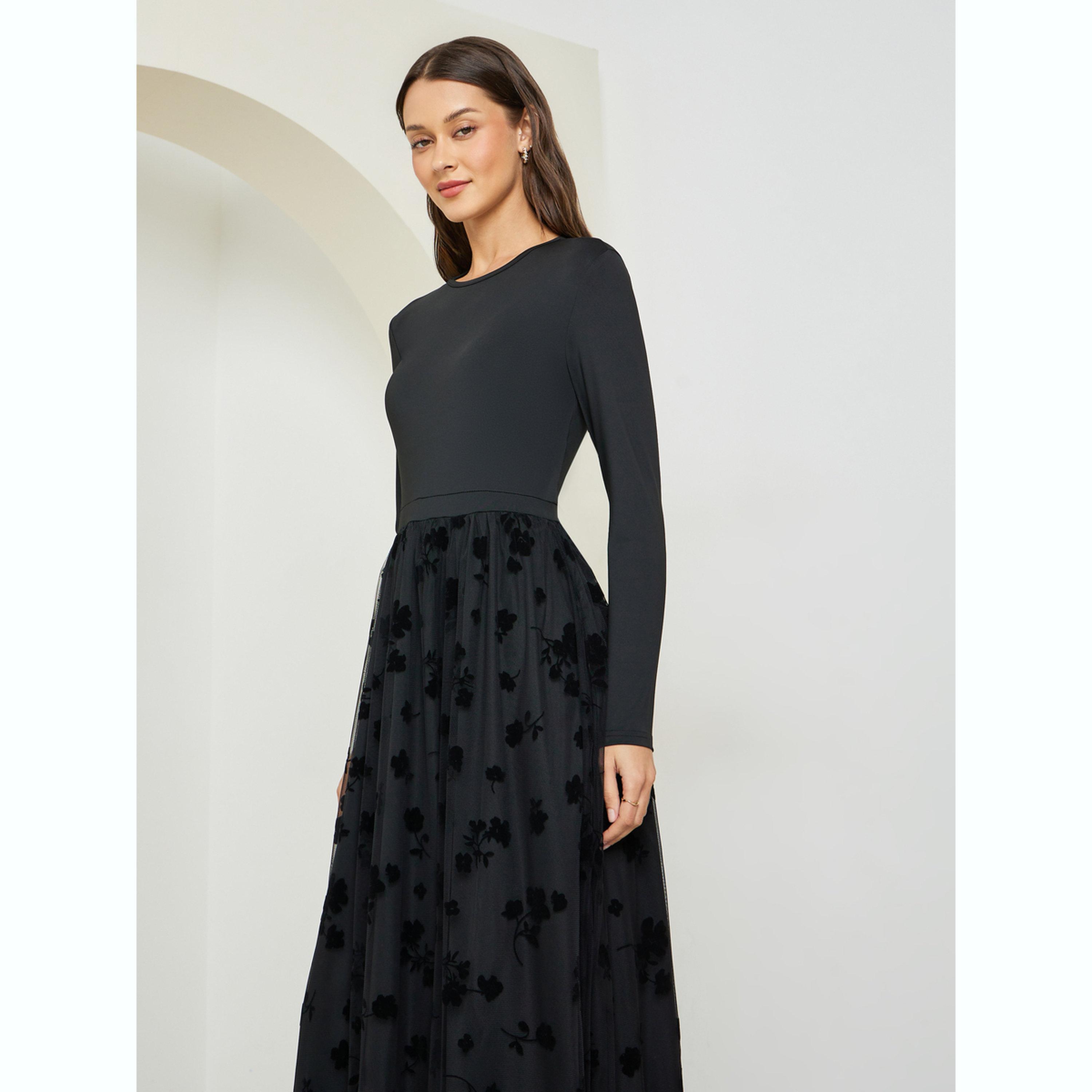 فستان طويل بحافة واسعة شبكي منقوش-women-clothing-dresses-image-2