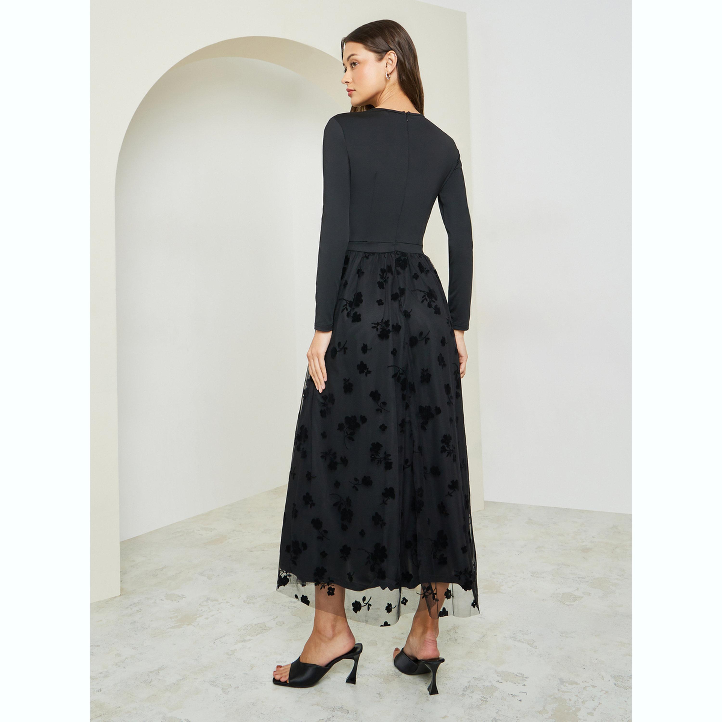 فستان طويل بحافة واسعة شبكي منقوش-women-clothing-dresses-image-4