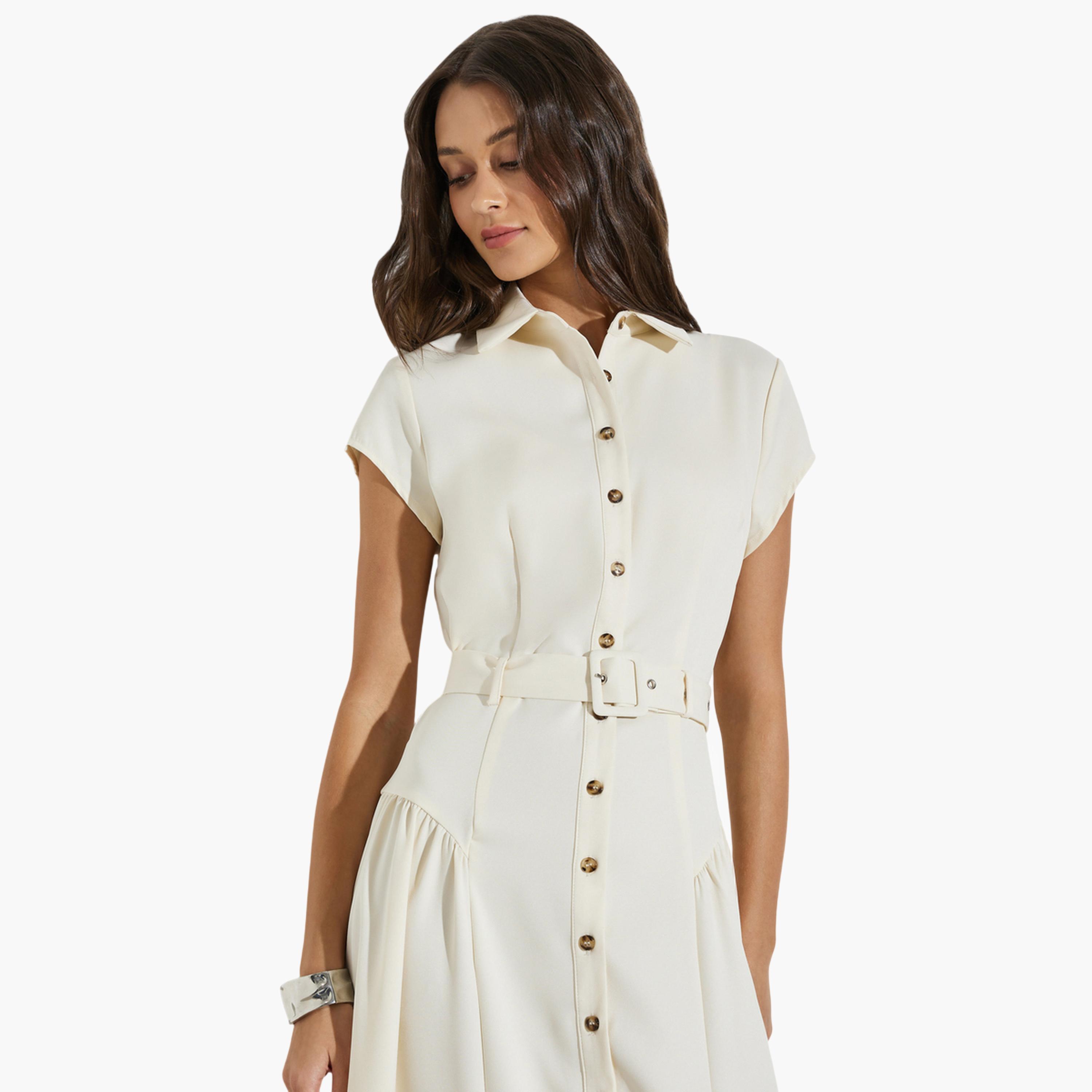 Styli Cream Belted Shirt Maxi Dress-women-clothing-dresses-image-3
