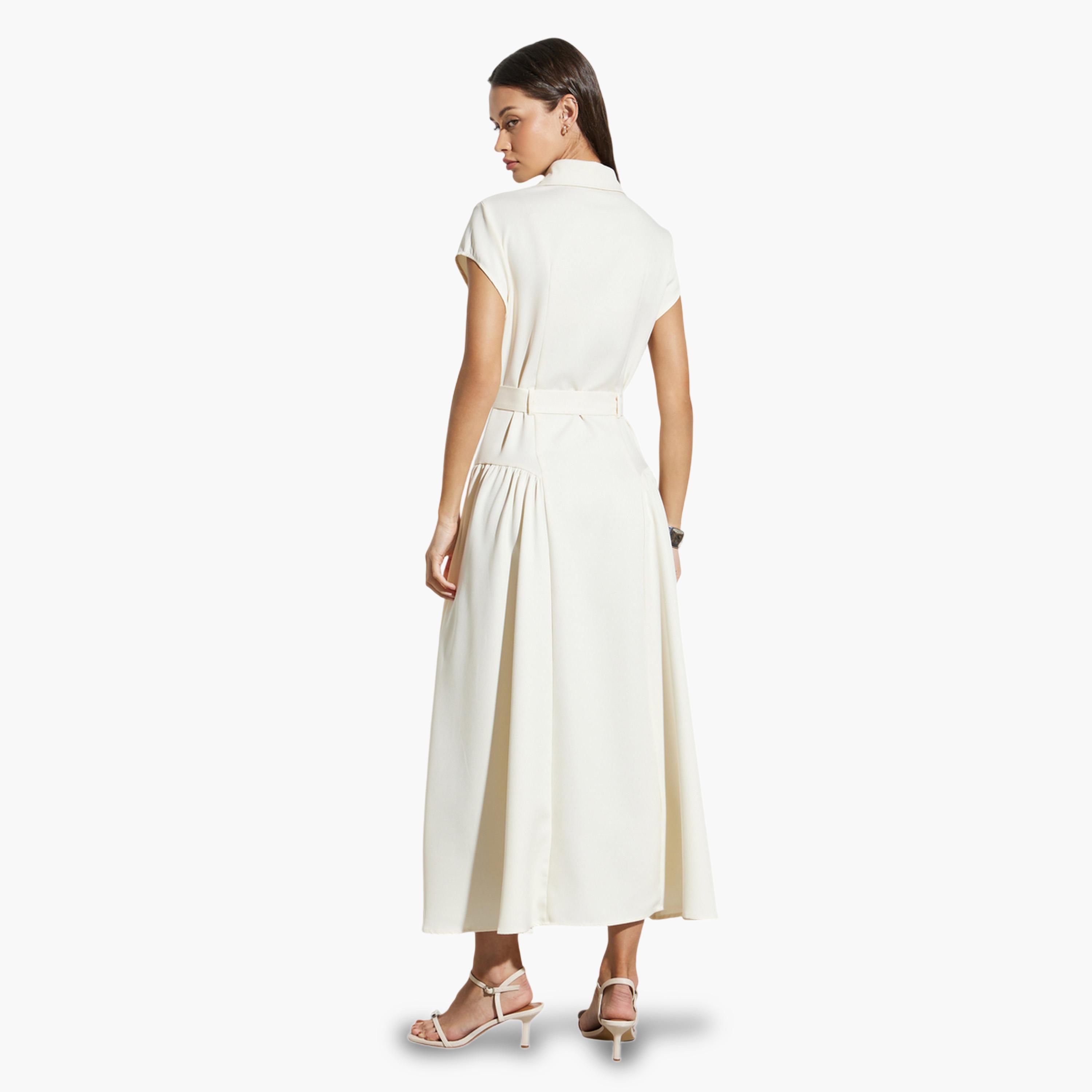 Styli Cream Belted Shirt Maxi Dress-women-clothing-dresses-image-4