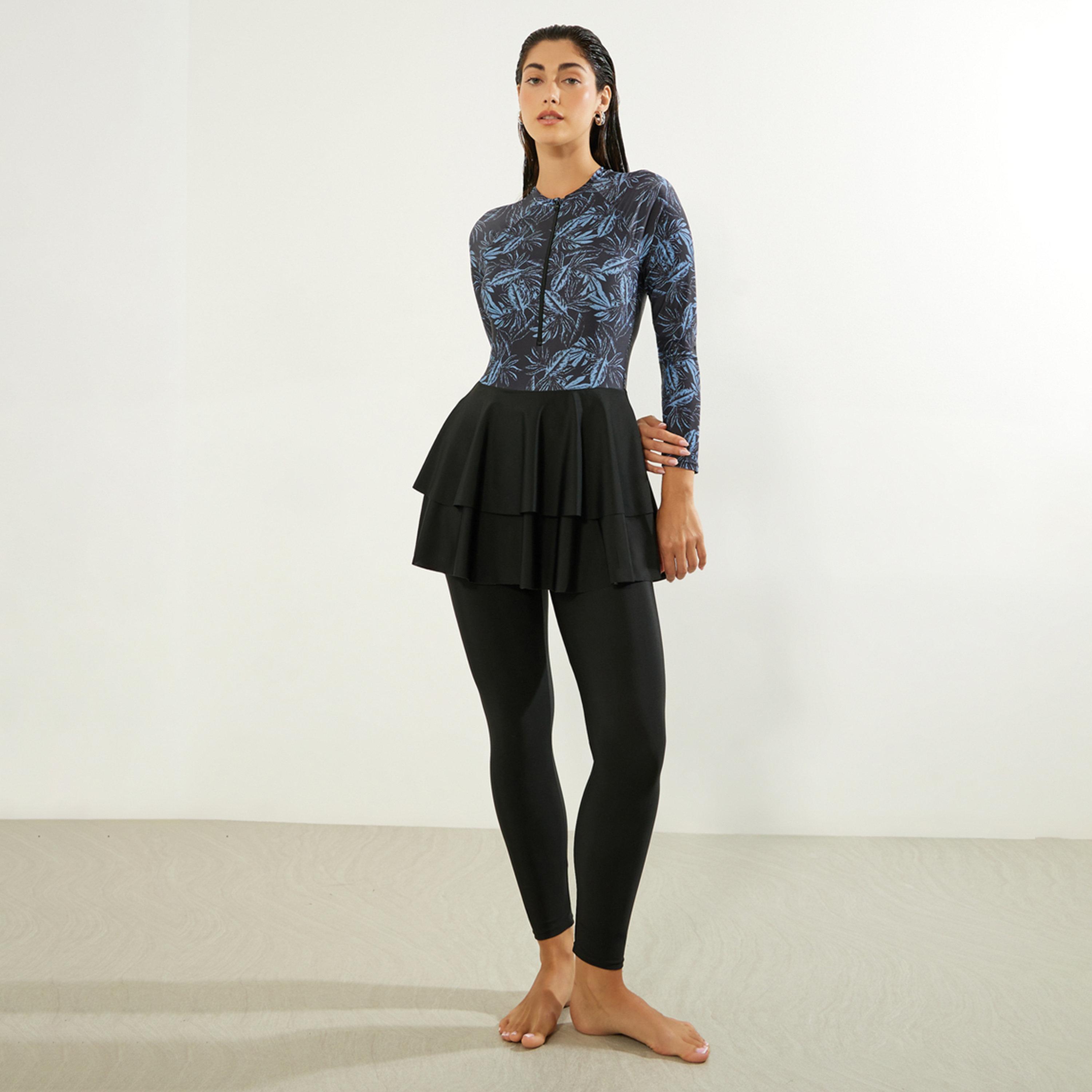 Styli Pack of 2 - Leaf Print Half-Zip Burkini and Leggings Set-women-clothing-swimandbeach-swim-burkinis-image-1