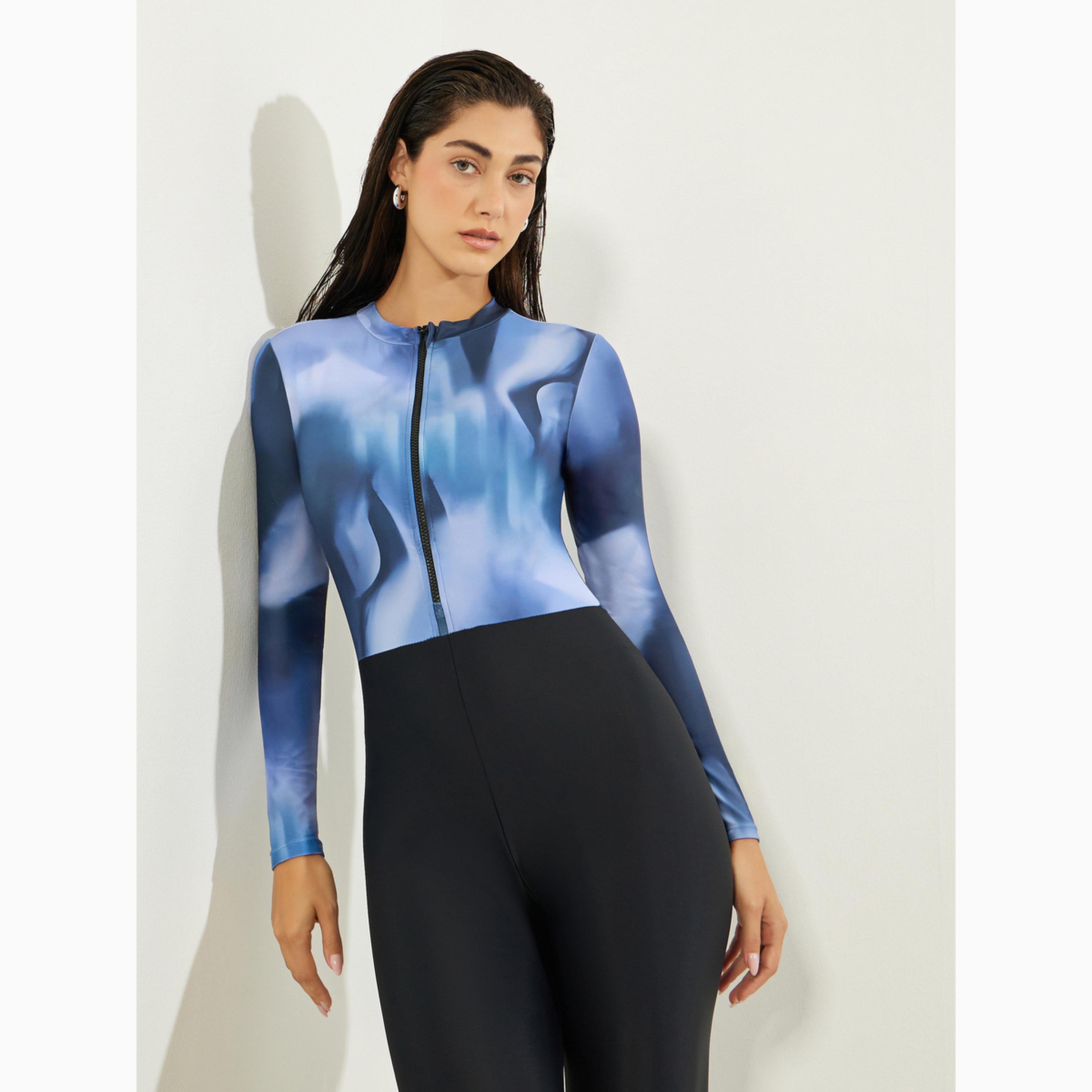 Styli Pack of 2 - Marble Print One Piece Burkini and Chiffon Wrap Skirt-women-clothing-swimandbeach-swim-burkinis-image-3