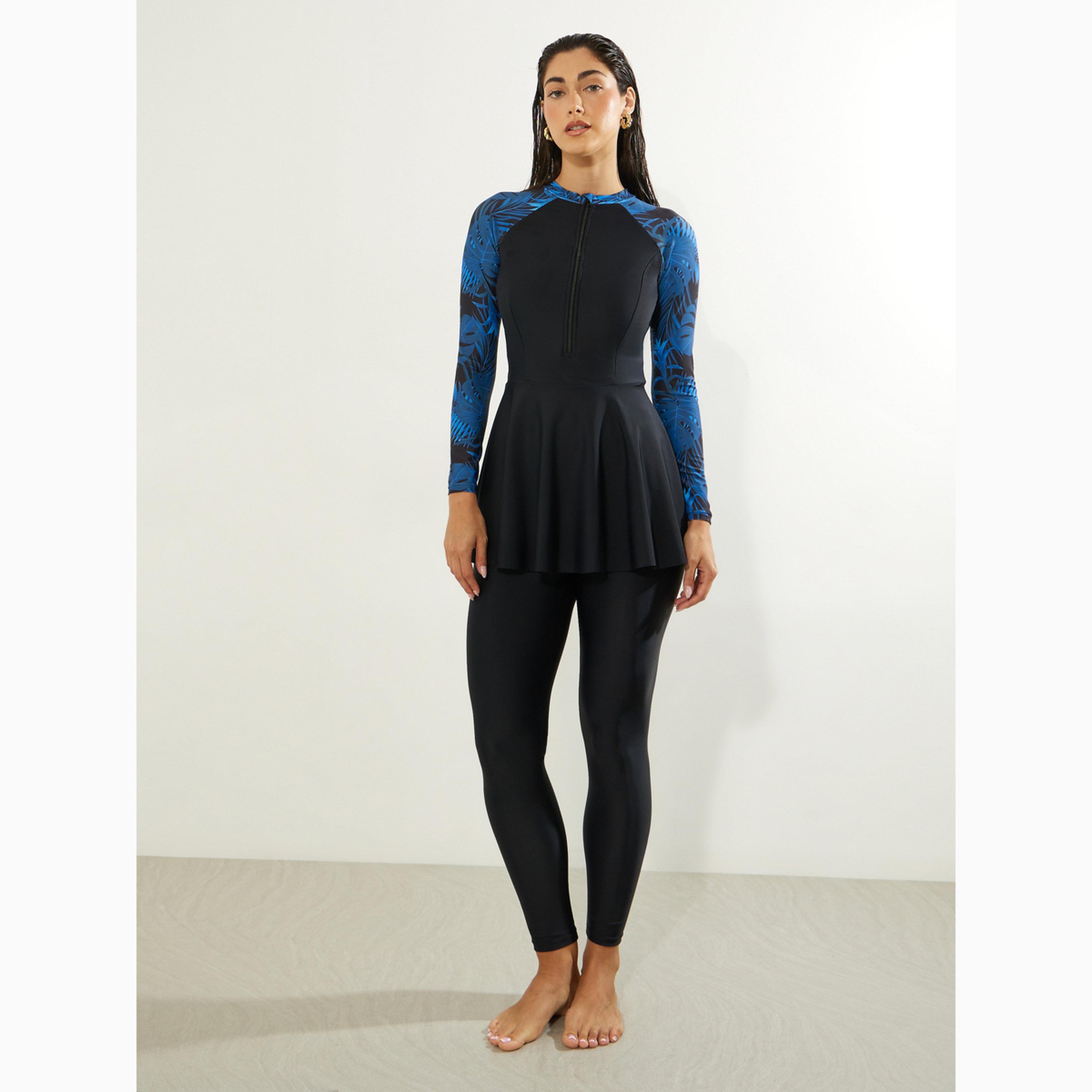 Styli Pack of 2 - Palm Leaf Print Raglan Sleeve Burkini and Leggings Set-women-clothing-swimandbeach-swim-burkinis-image-6