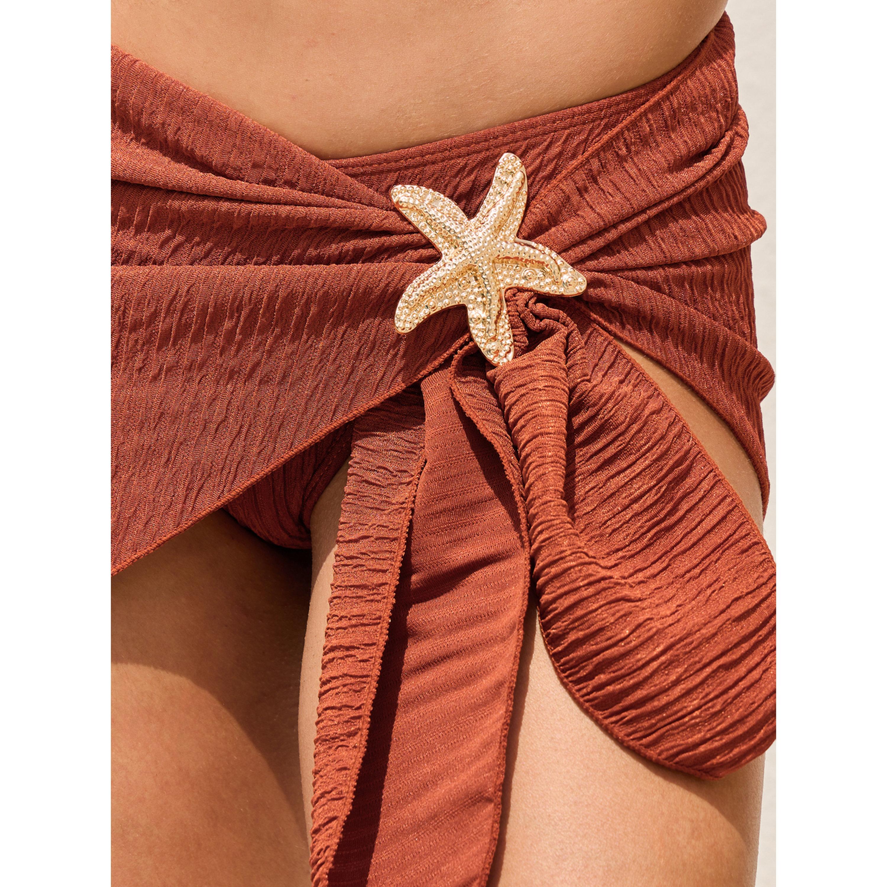 Styli Pack of 3 - Textured Tie Back Padded Triangle Bikini, Brief and Wrap Skirt with Star Fish Metal Trim-women-clothing-swimandbeach-swim-swimsuits-image-5