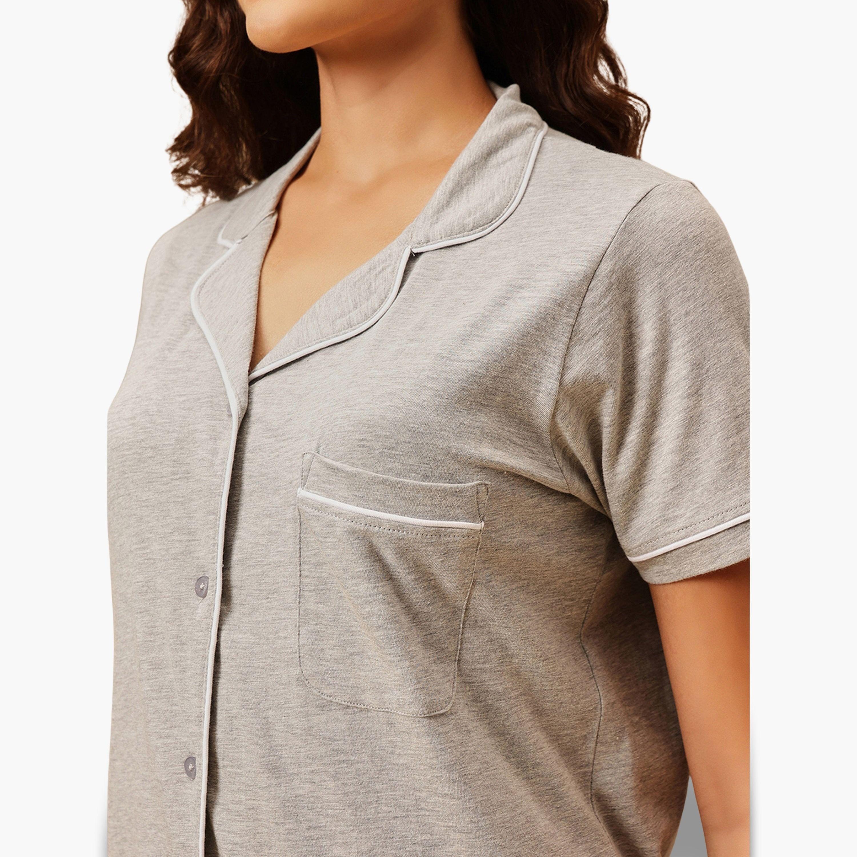 Clovia Grey Solid Cotton Shirt and Pyjama Set-women-clothing-nightwear-pyjamas-longsets-image-6