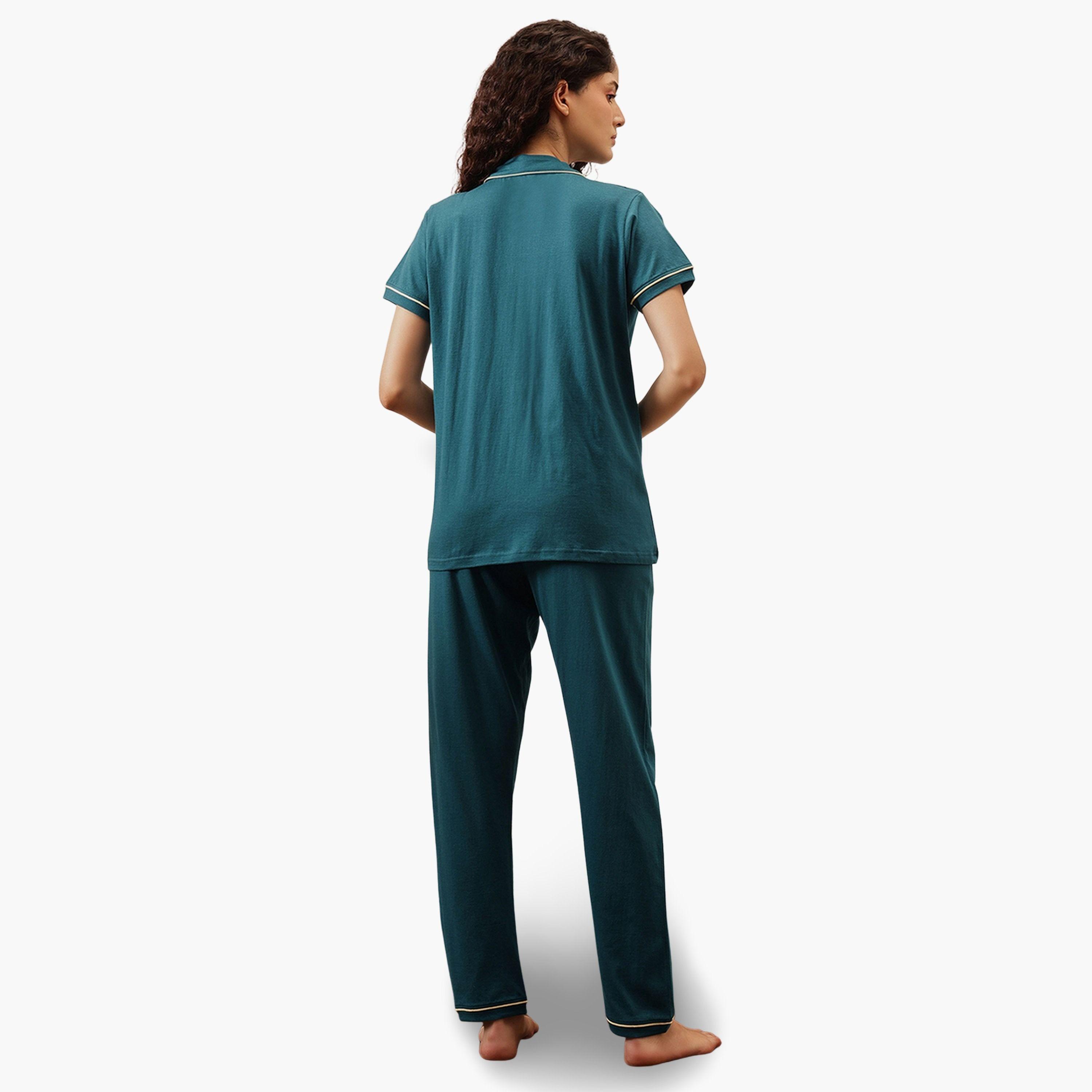 Clovia Green Solid Cotton Shirt and Pyjama Set-women-clothing-nightwear-pyjamas-longsets-image-5