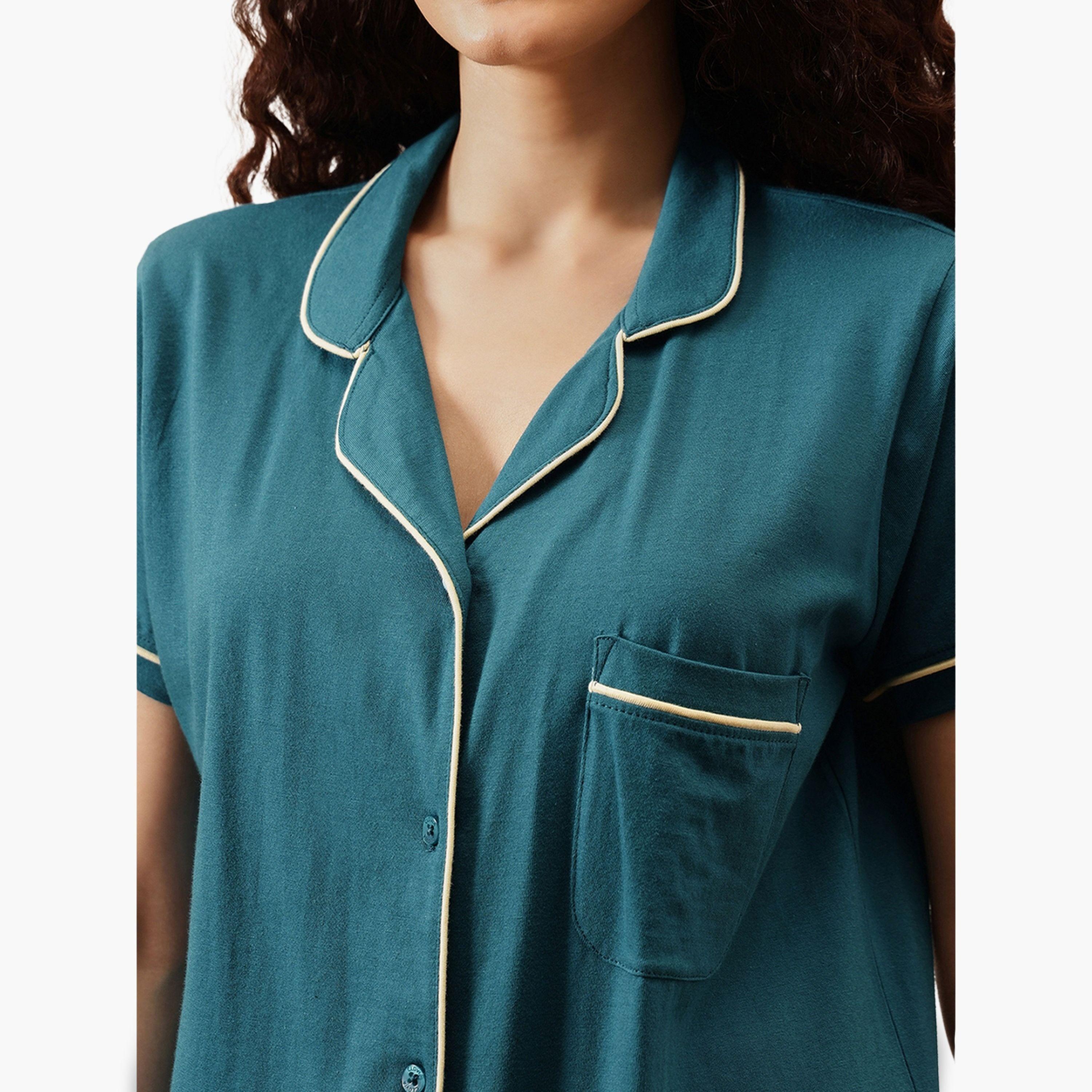 مجموعة من قميص قطن سادة وبيجاما-women-clothing-nightwear-pyjamas-longsets-image-6