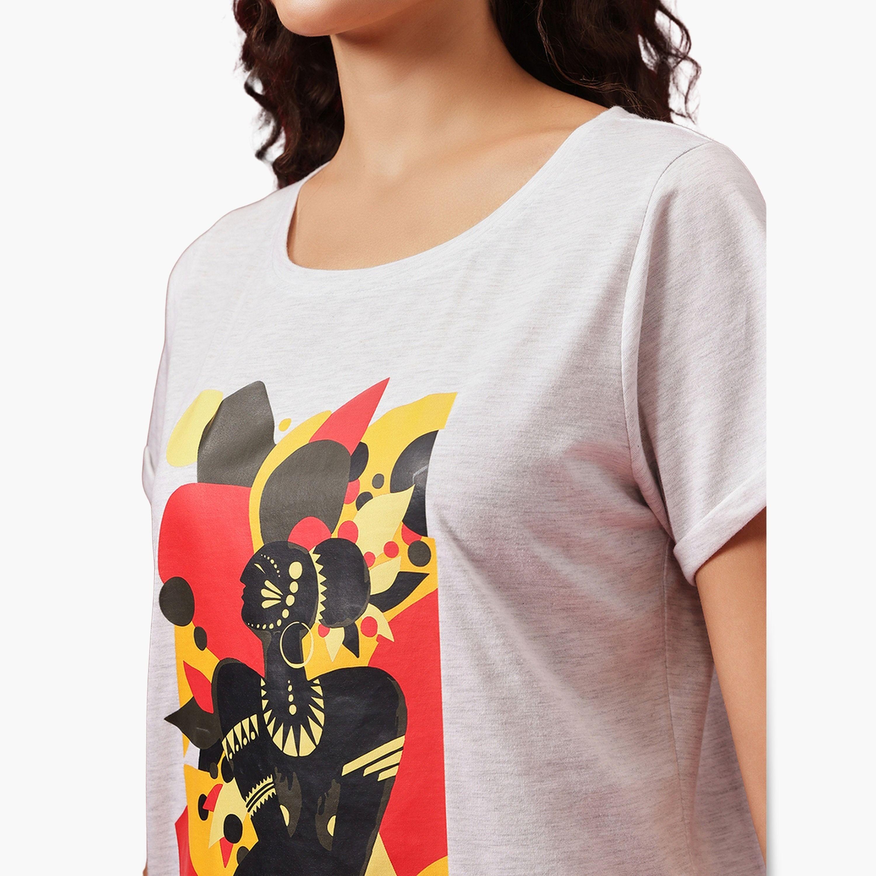 Clovia Grey Graphic Print Cotton T-Shirt and Pyjama Set-women-clothing-nightwear-pyjamas-longsets-image-6