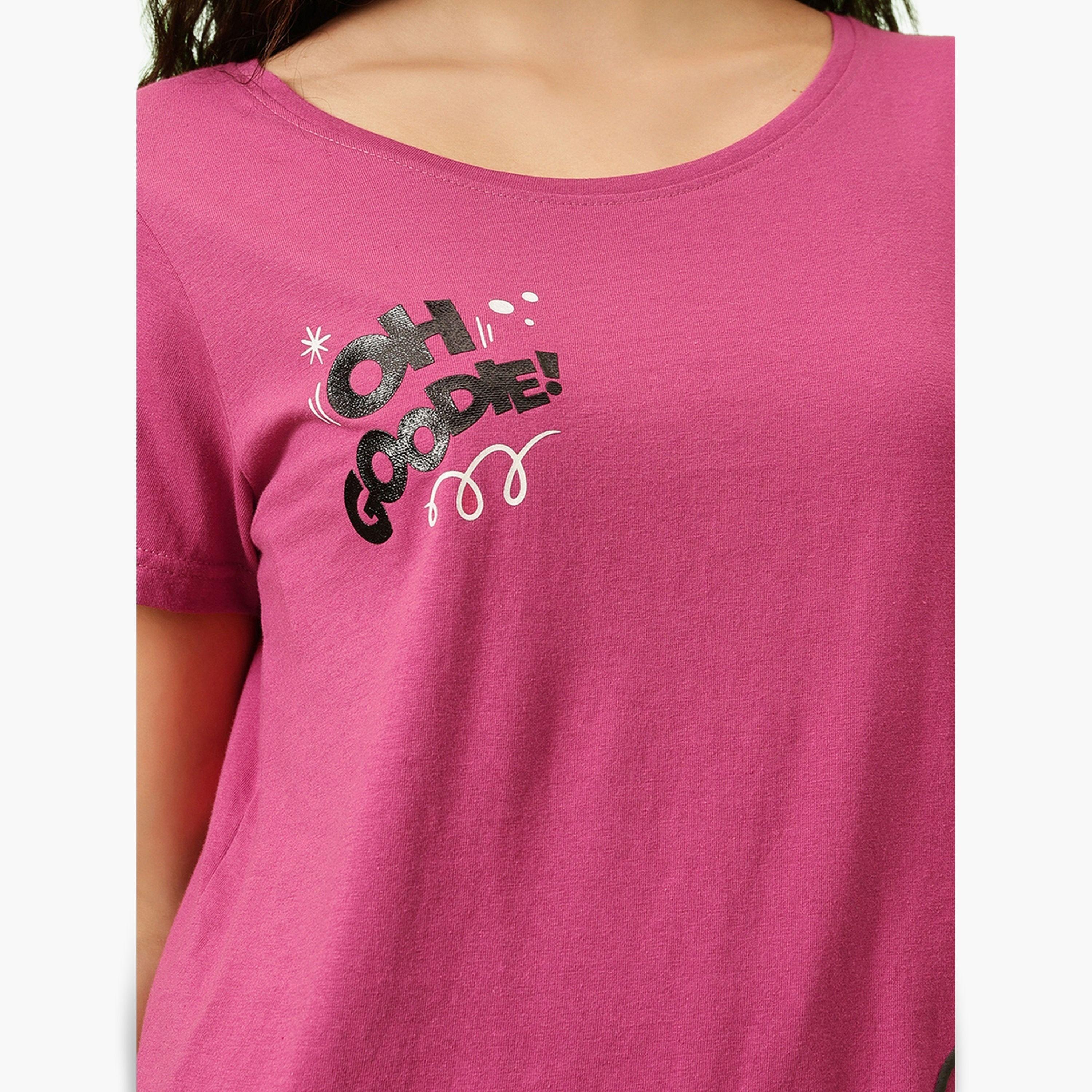 Clovia Pink Lola Bunny Print Cotton T-Shirt and Pyjama Set-women-clothing-nightwear-pyjamas-longsets-image-5