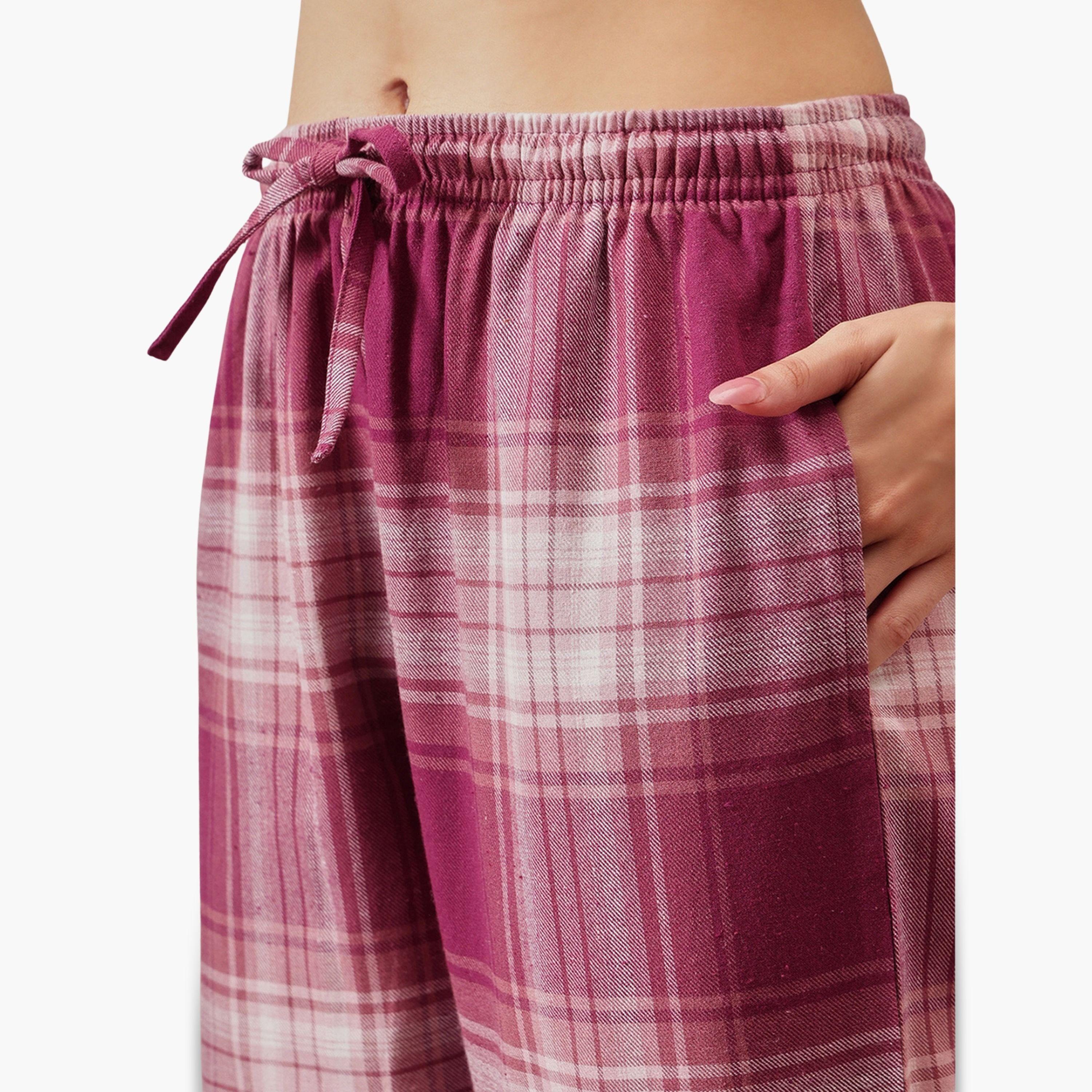 Clovia Purple Plaid Checkered Cotton Shirt and Pyjama Set-women-clothing-nightwear-pyjamas-longsets-image-6
