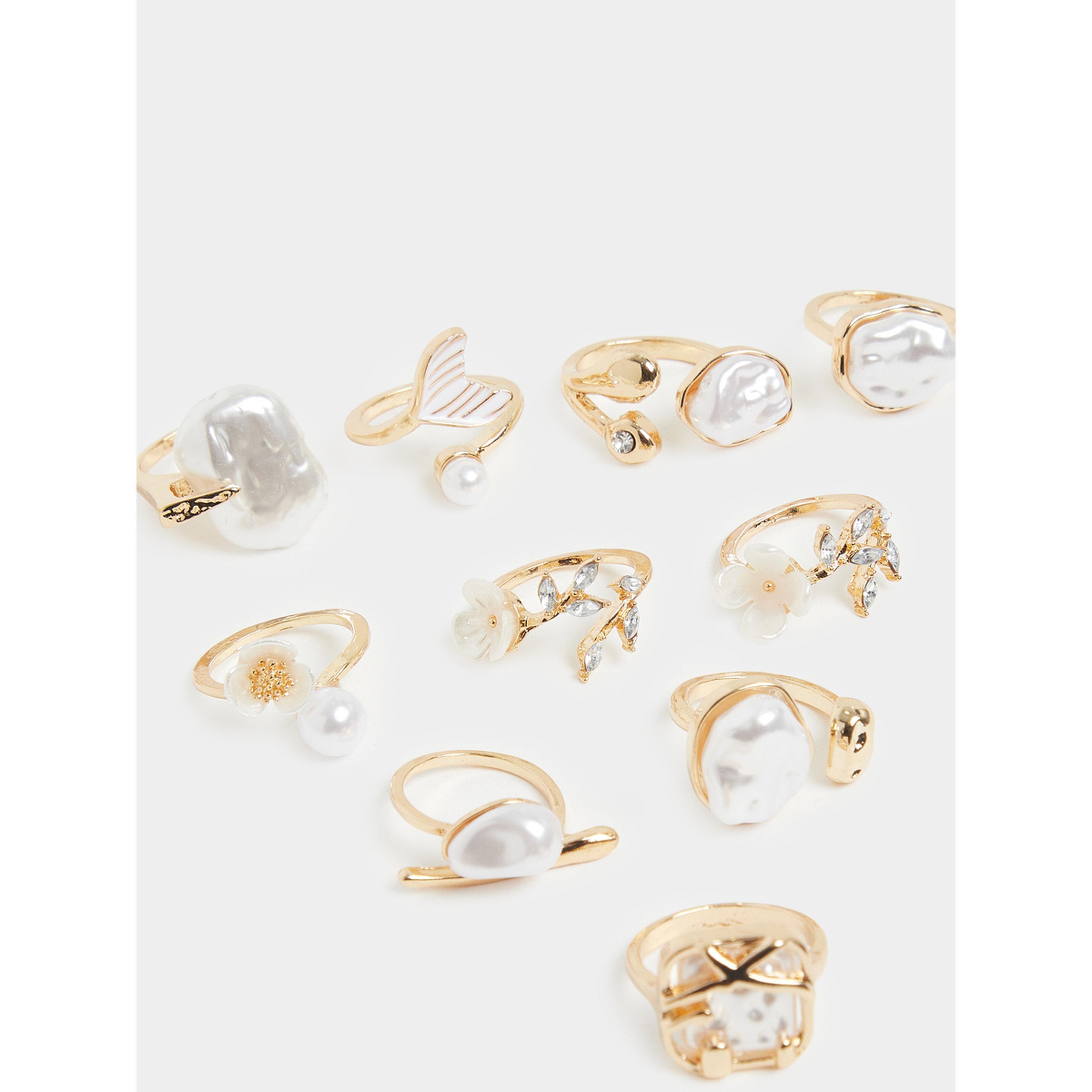 مجموعة من 11 خاتم مزين بلؤلؤ صناعي-women-watchesandjewellery-jewellery-rings-image-2