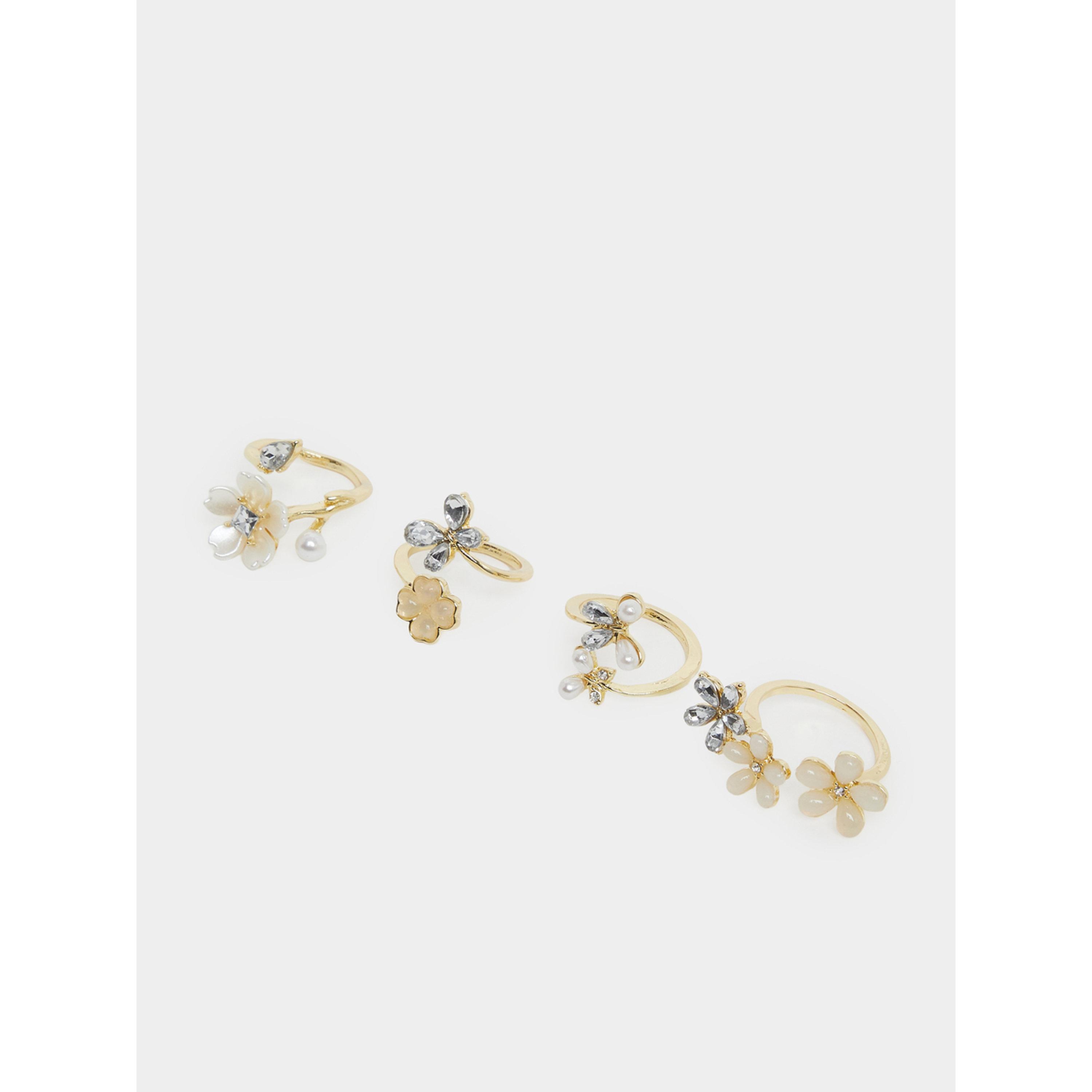مجموعة من 4 خواتم مزينة بزهور-women-watchesandjewellery-jewellery-rings-image-1