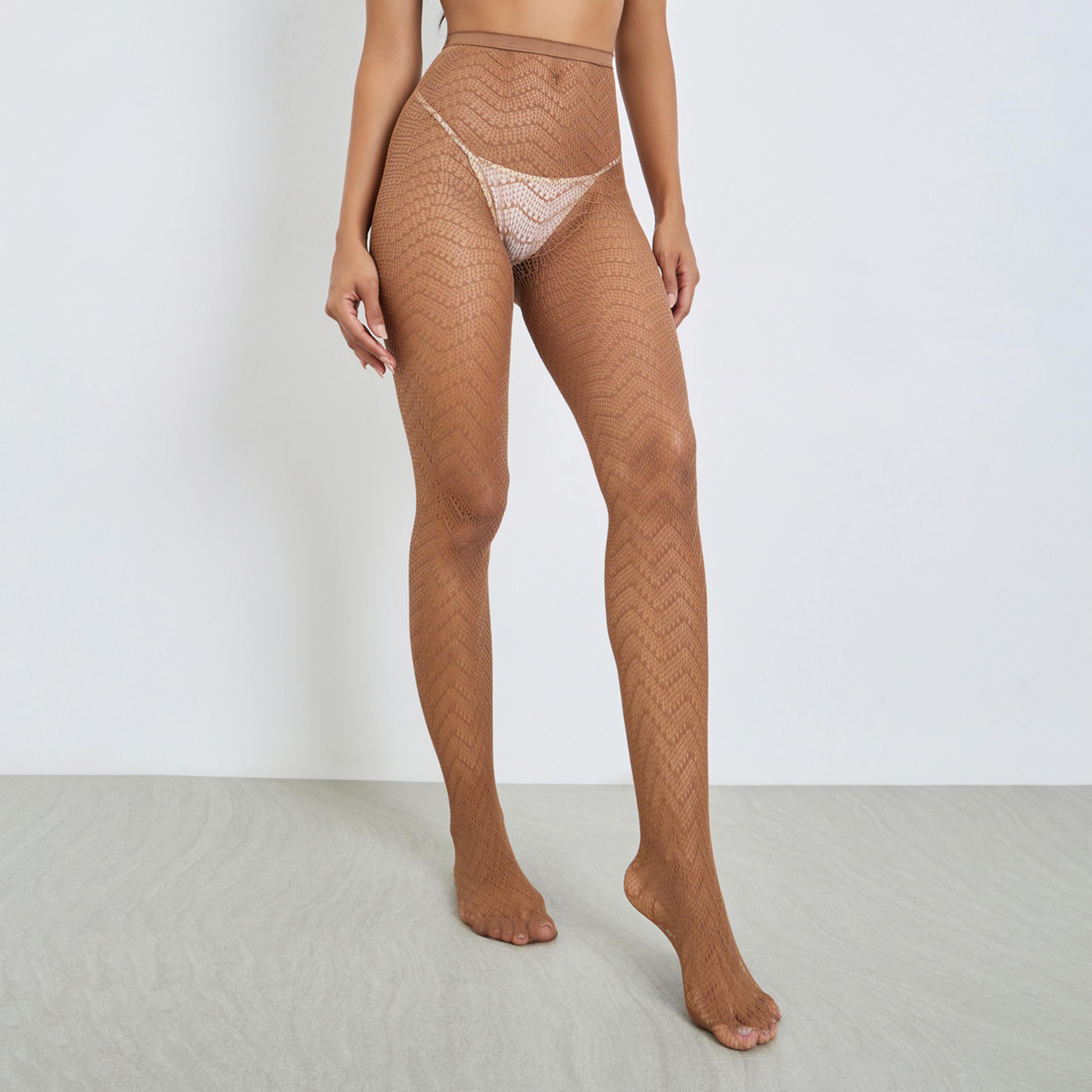 Styli Brown Patterned Fishnet Tights-women-winterwear-socksandstockings-image-1