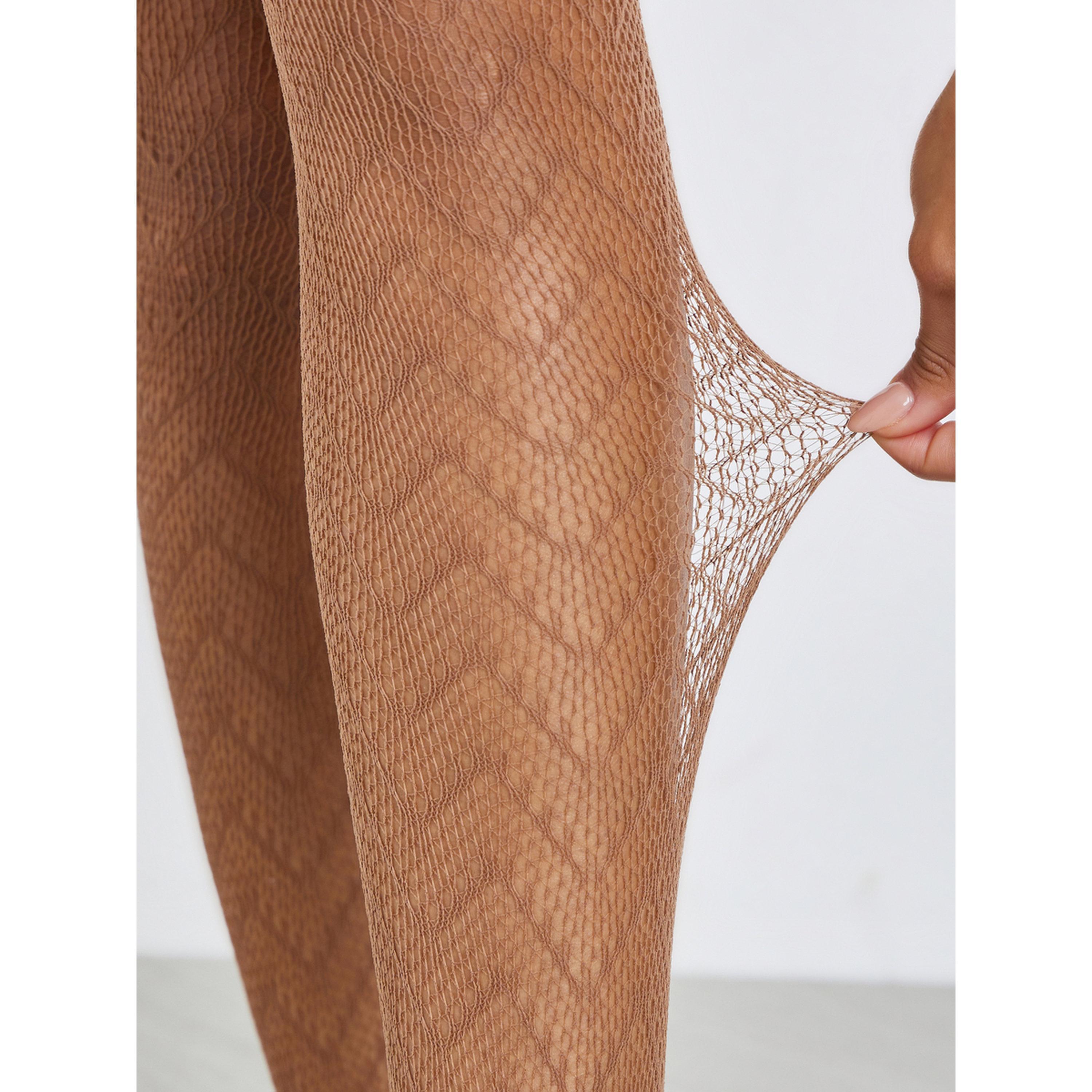 Styli Brown Patterned Fishnet Tights-women-winterwear-socksandstockings-image-2