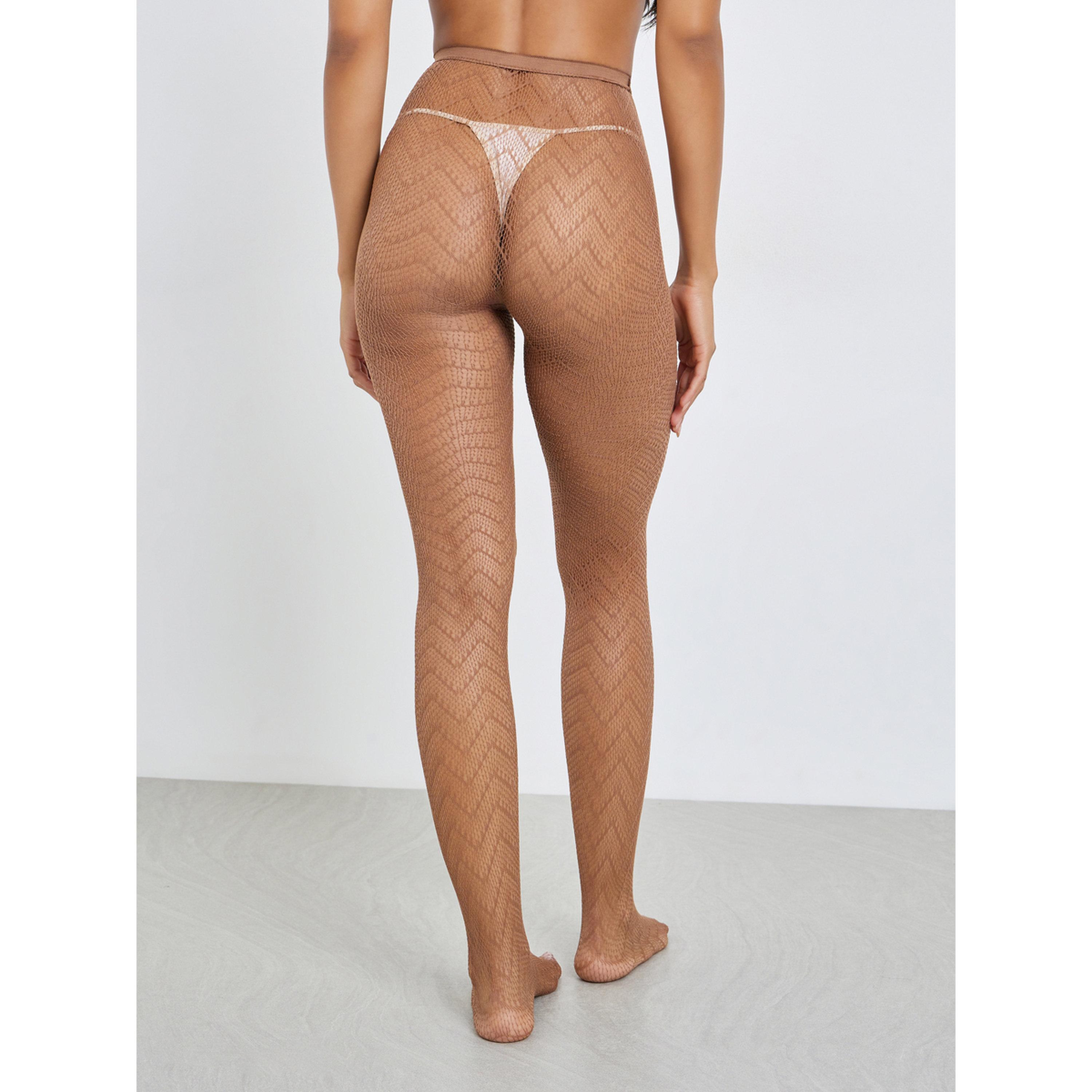 Styli Brown Patterned Fishnet Tights-women-winterwear-socksandstockings-image-3