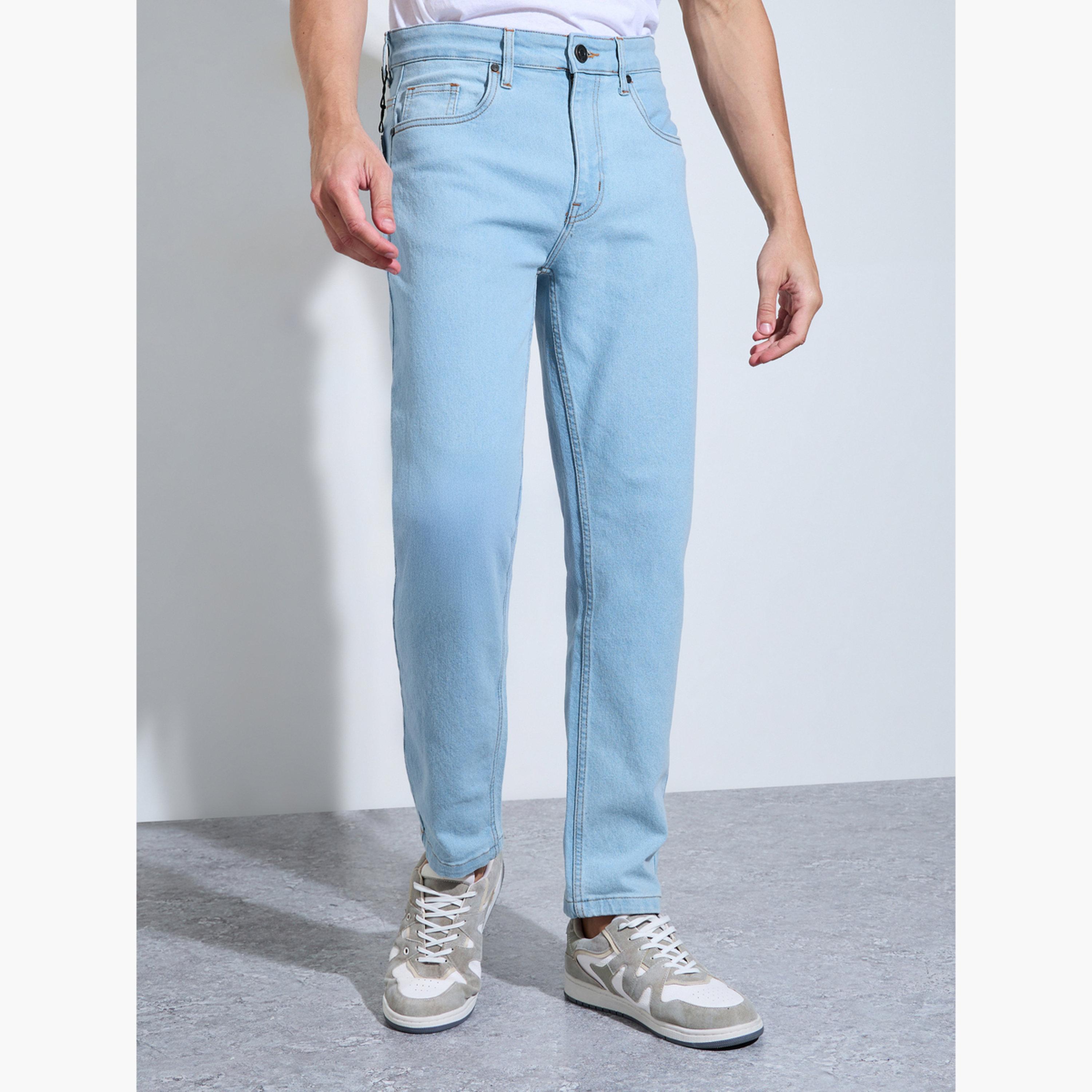 بنطال جينز بيسيك بقصة مستقيمة للرجال-men-clothing-bottoms-jeans-image-1