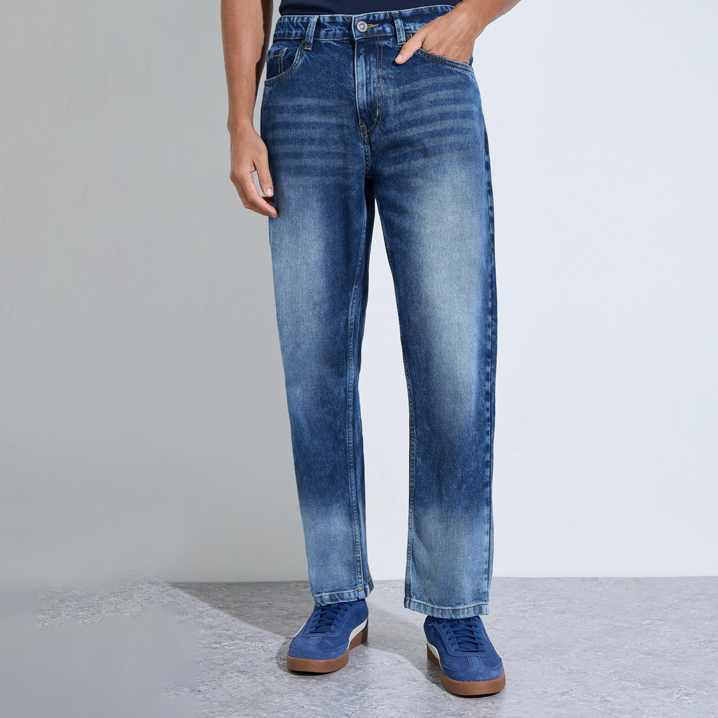 Styli Blue Mid Washed Relaxed Fit Denim Jeans-men-clothing-jeans-image-1