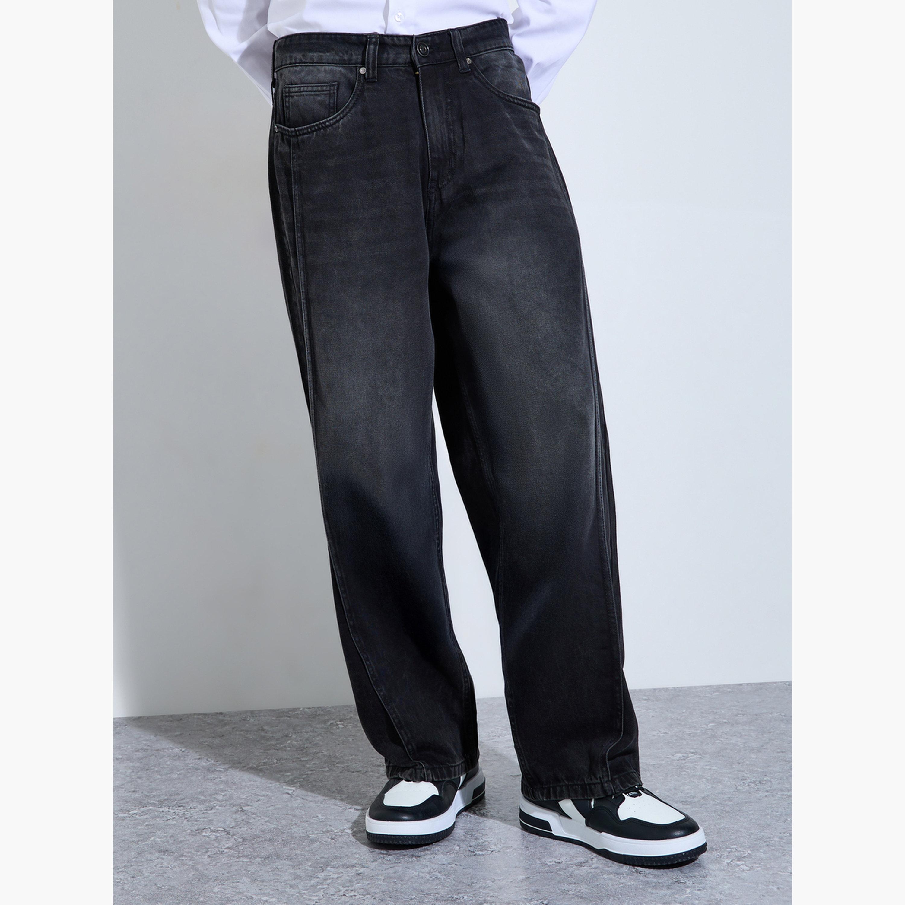 Styli Men Black Panelled Baggy Fit Jeans-men-clothing-bottoms-jeans-image-1