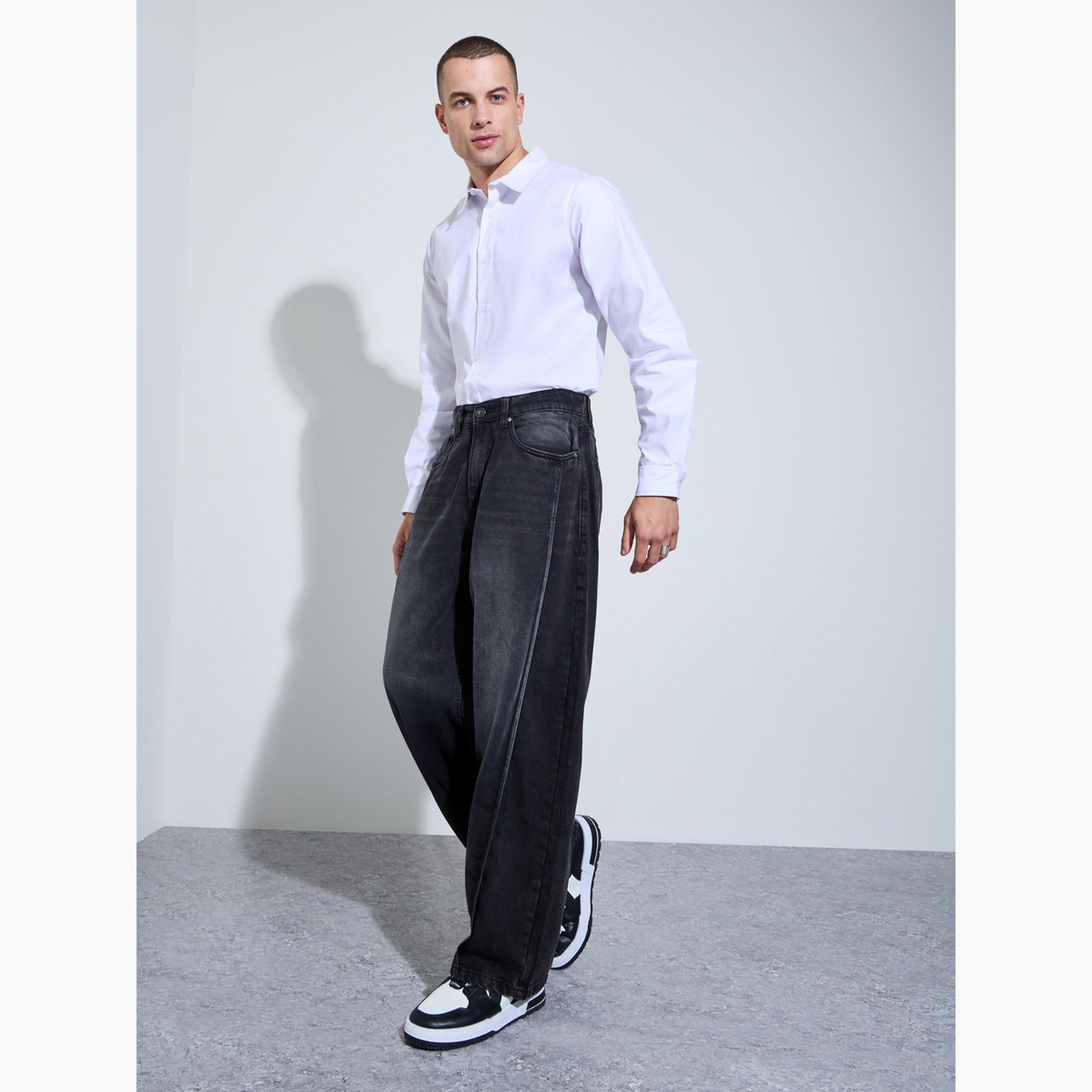 Styli Men Black Panelled Baggy Fit Jeans-men-clothing-bottoms-jeans-image-2
