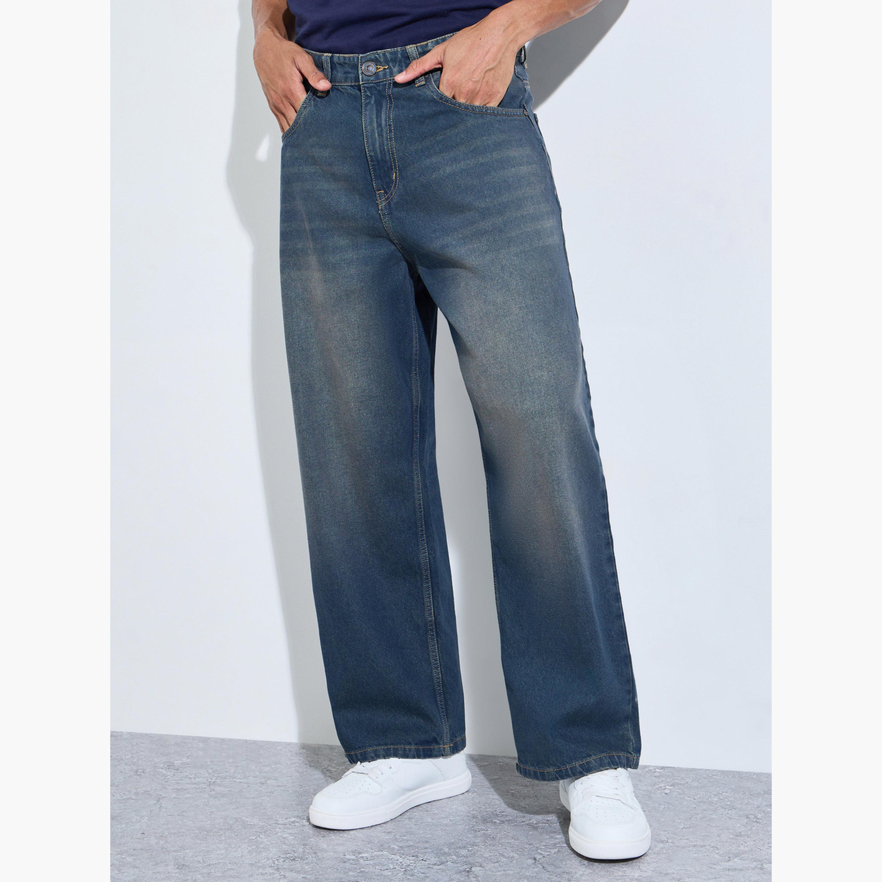 جينز مغسول فضفاض بتفاصيل باهتة للرجال-men-clothing-bottoms-jeans-image-1