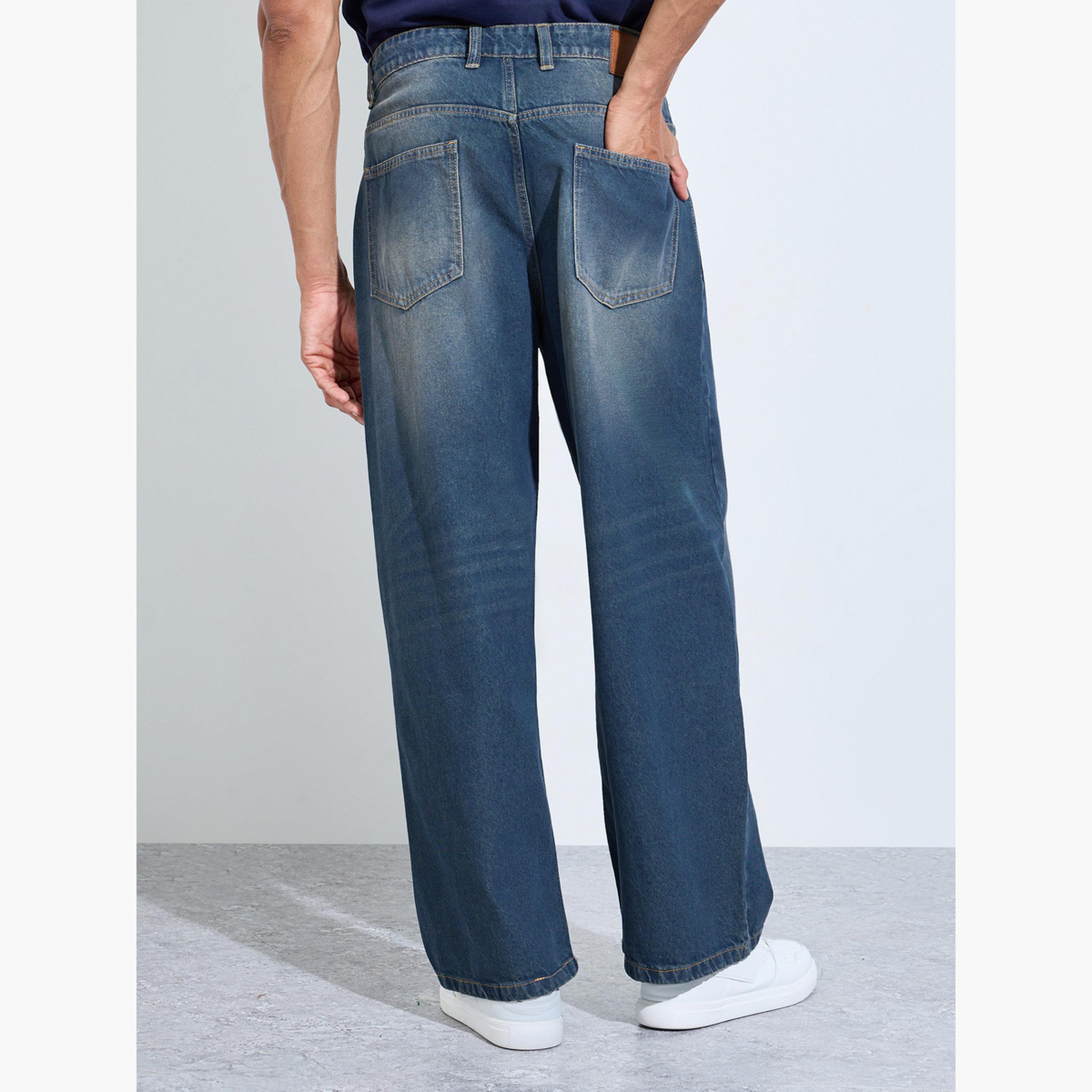 جينز مغسول فضفاض بتفاصيل باهتة للرجال-men-clothing-bottoms-jeans-image-4