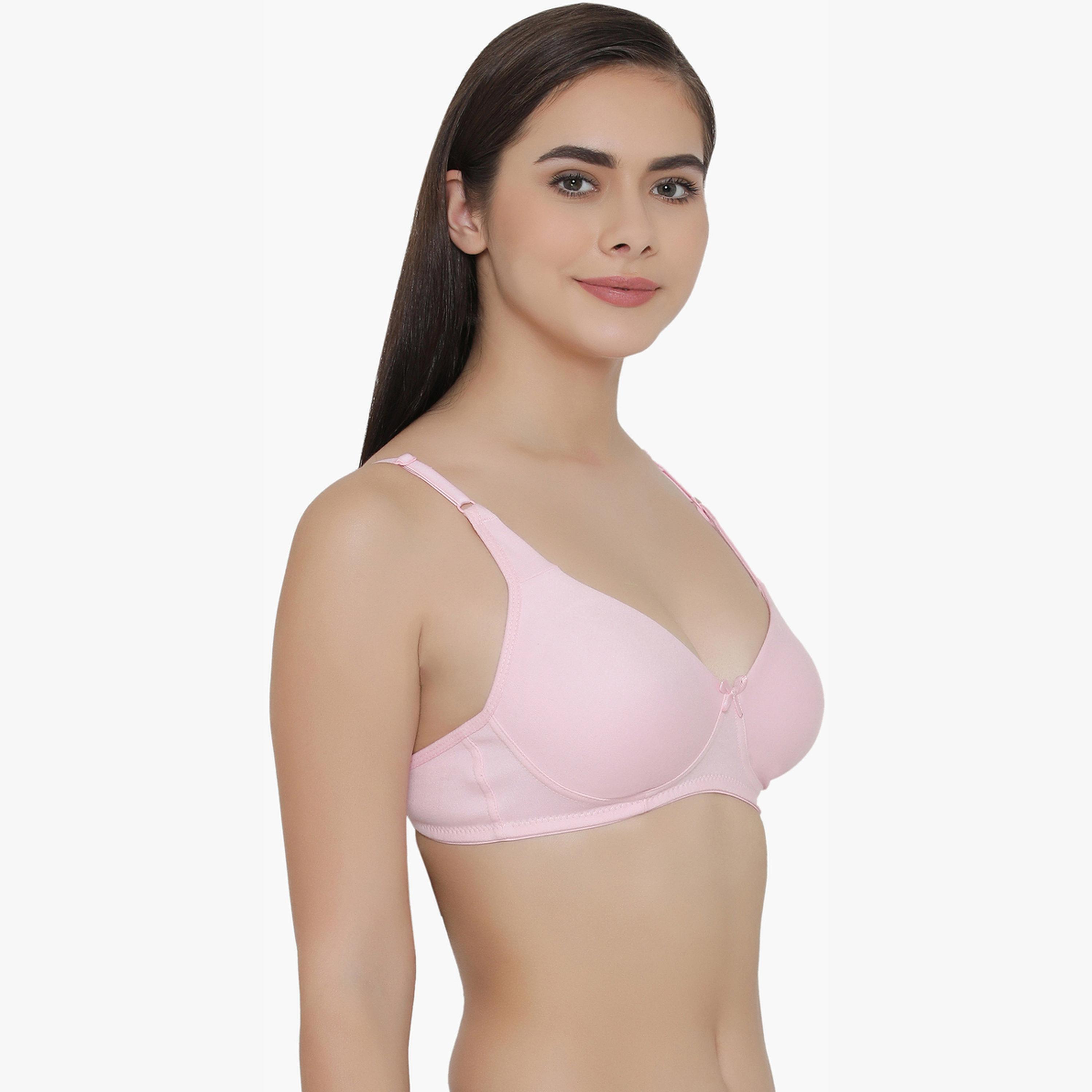 Clovia Pink Non-Padded Non-Wired Layered Cups Cotton Rich Bra-women-clothing-lingerie-bras-image-2