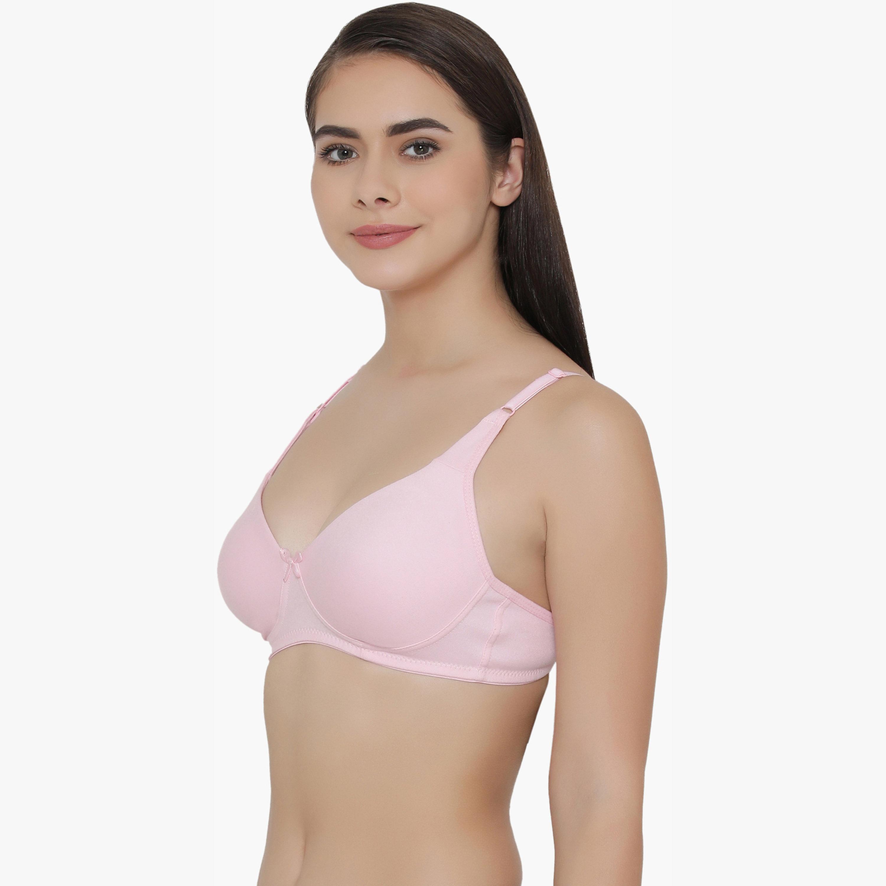 Clovia Pink Non-Padded Non-Wired Layered Cups Cotton Rich Bra-women-clothing-lingerie-bras-image-3