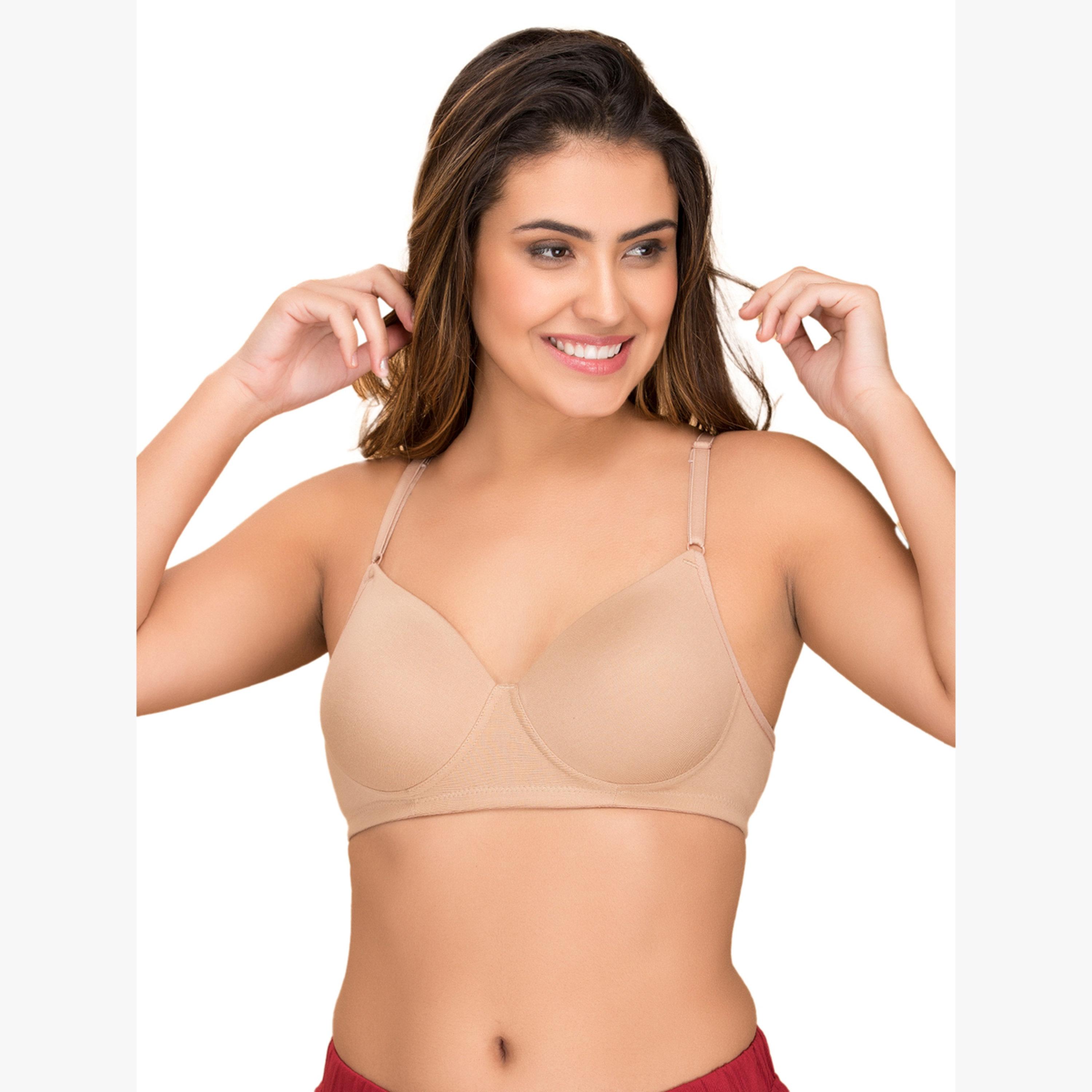 Clovia Beige Padded Non-Wired Cotton Rich T-Shirt Bra-women-clothing-lingerie-bras-image-1