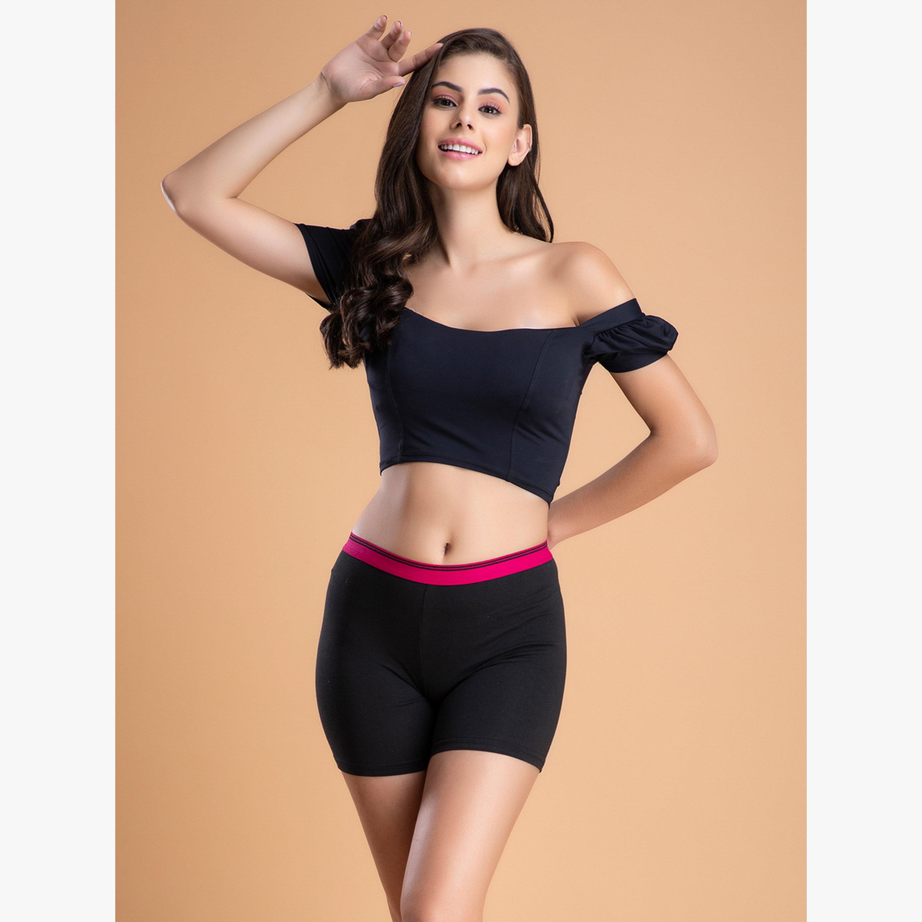 Clovia Black Cotton Mid Waist Boyshorts-women-clothing-lingerie-panties-image-2