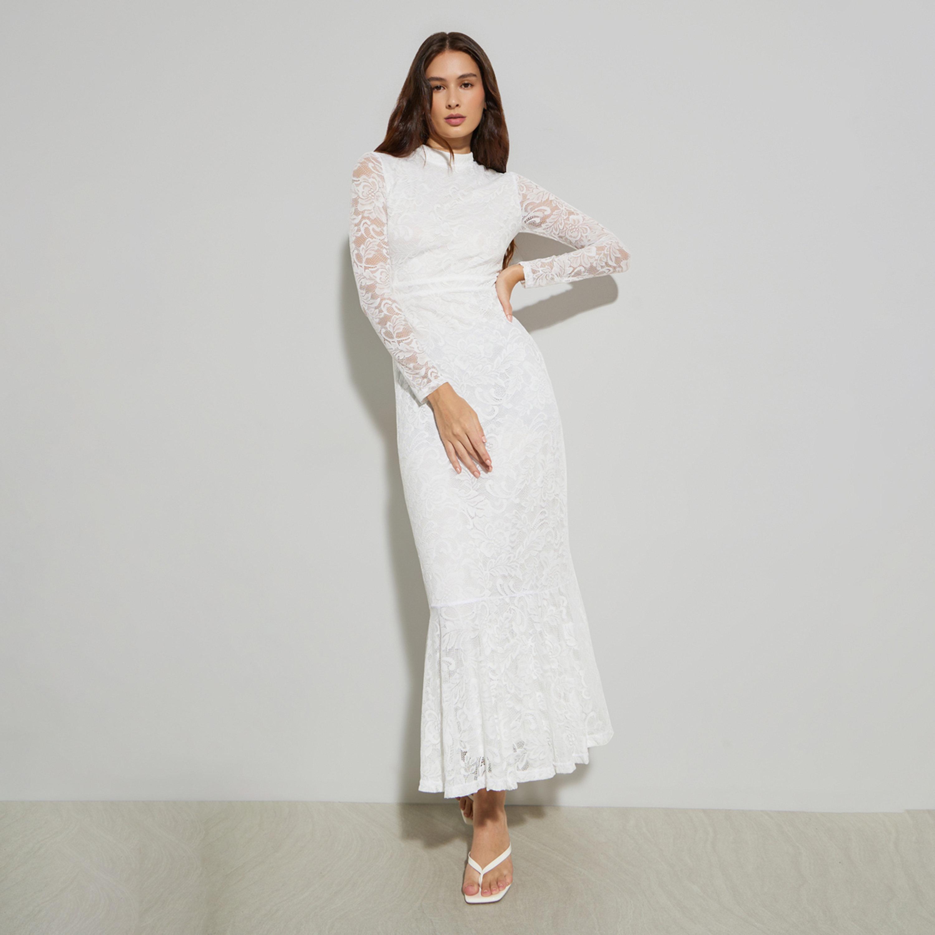 Styli White Lace Mermaid Hem Maxi Dress-women-clothing-dresses-image-1