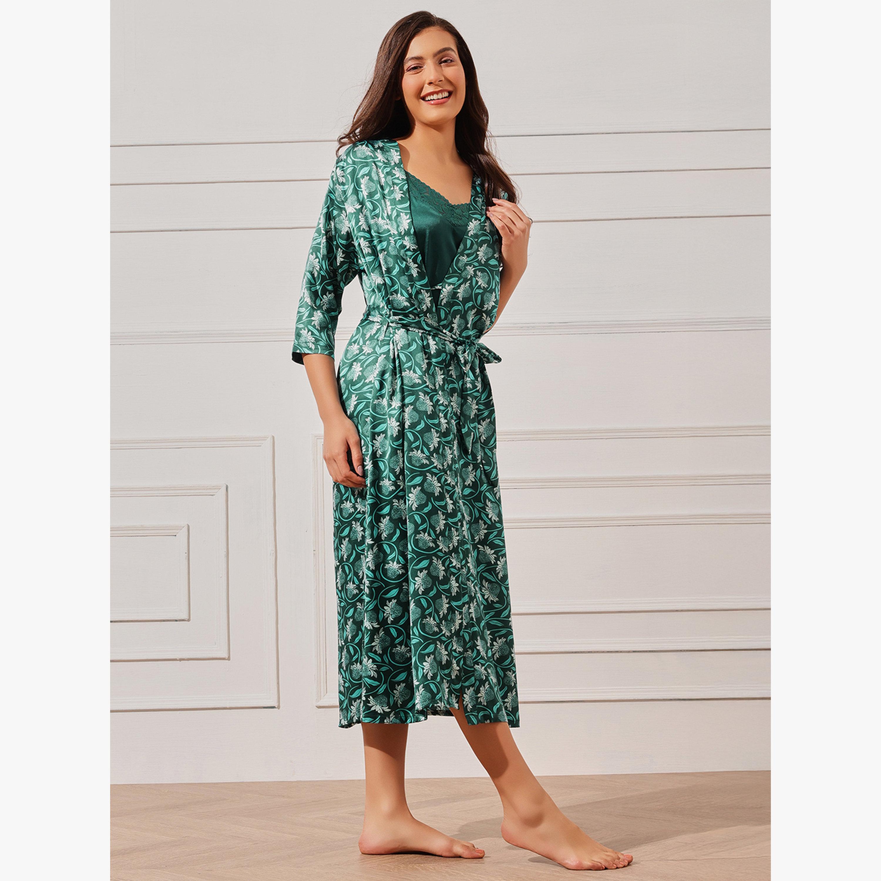 طقم روب أزهار وقميص نوم ساتان سادة قطعتين-women-clothing-nightwear-nighties-image-6