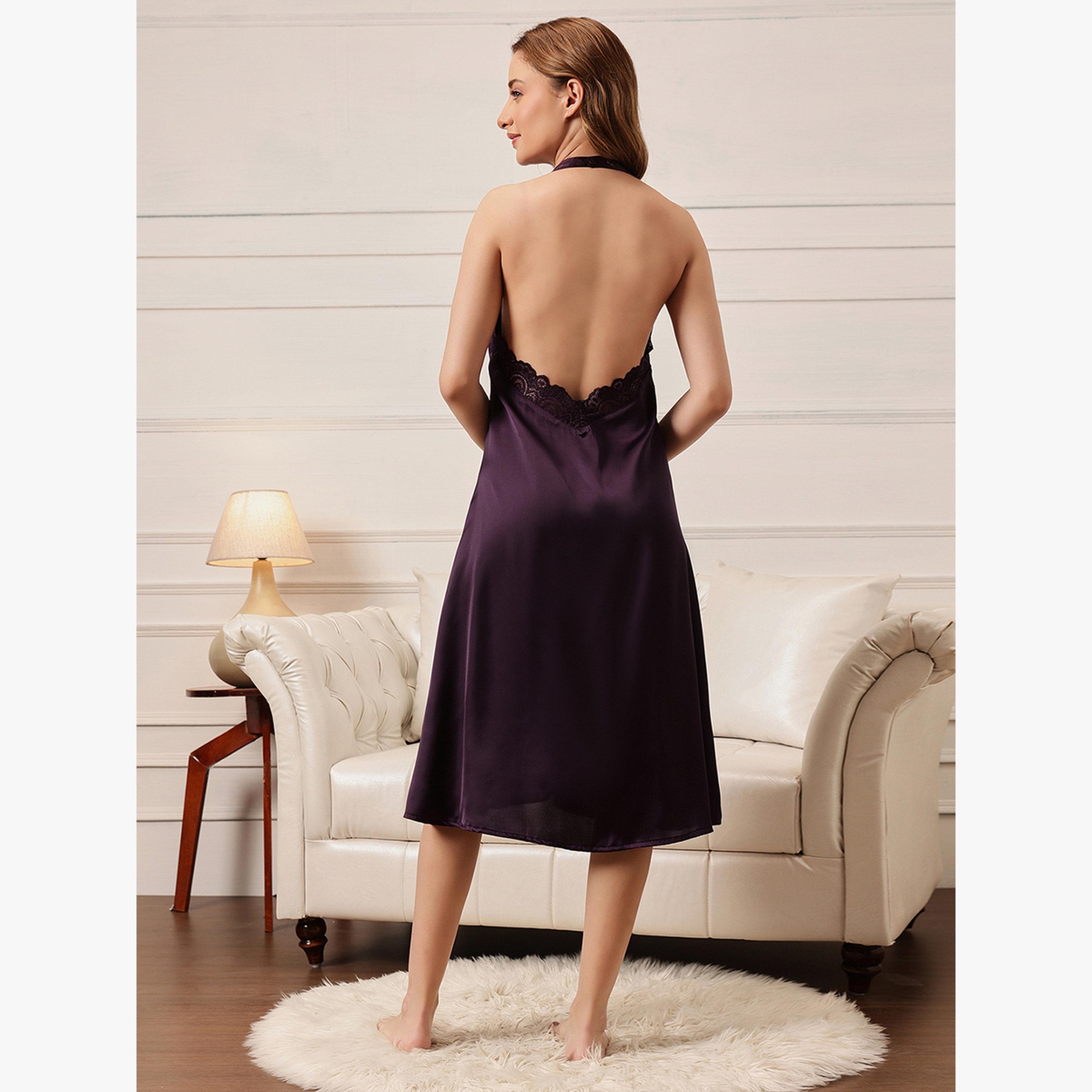 Clovia Purple Satin Sleeveless Nightdress-women-clothing-nightwear-nighties-image-5
