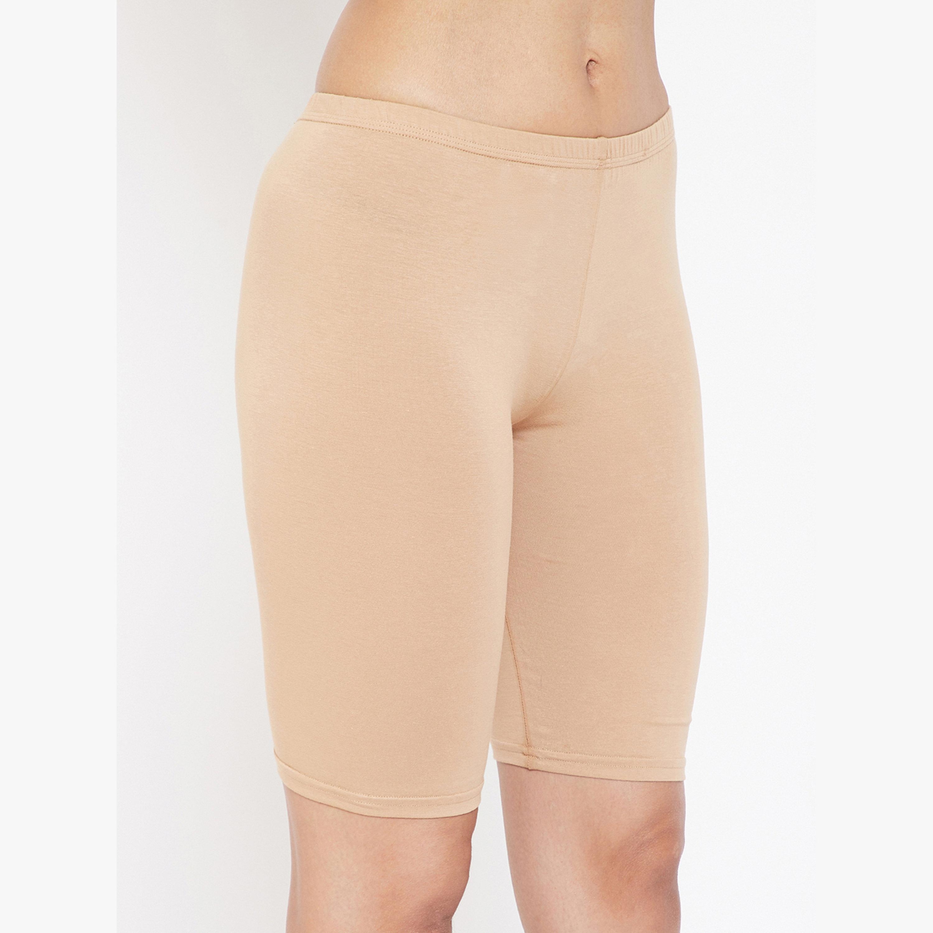 Clovia Beige Cotton Mid Waist Cycling Shorts with Inner Elastic-women-clothing-sportswearandactivewear-bottoms-athleticskirtsandshorts-image-3